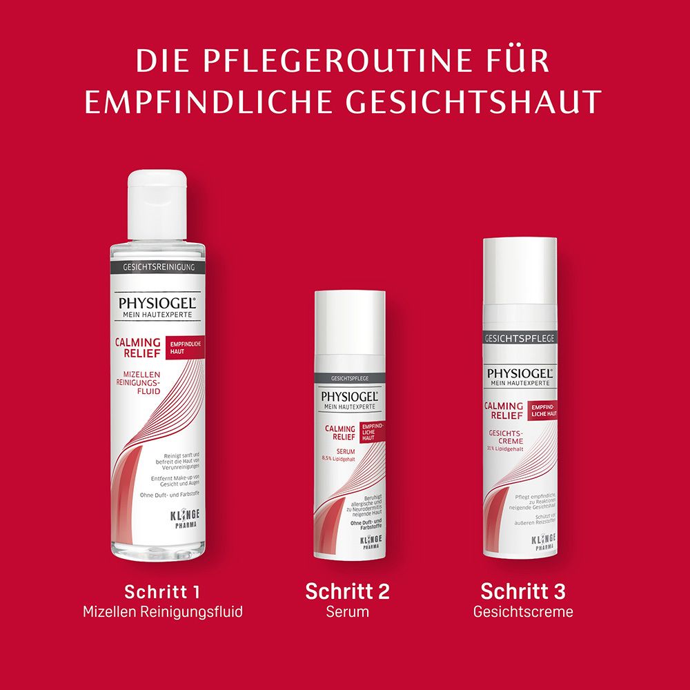 Pflege-Routine: Mizellen Reinigungsfluid, Serum, Gesichtscreme.