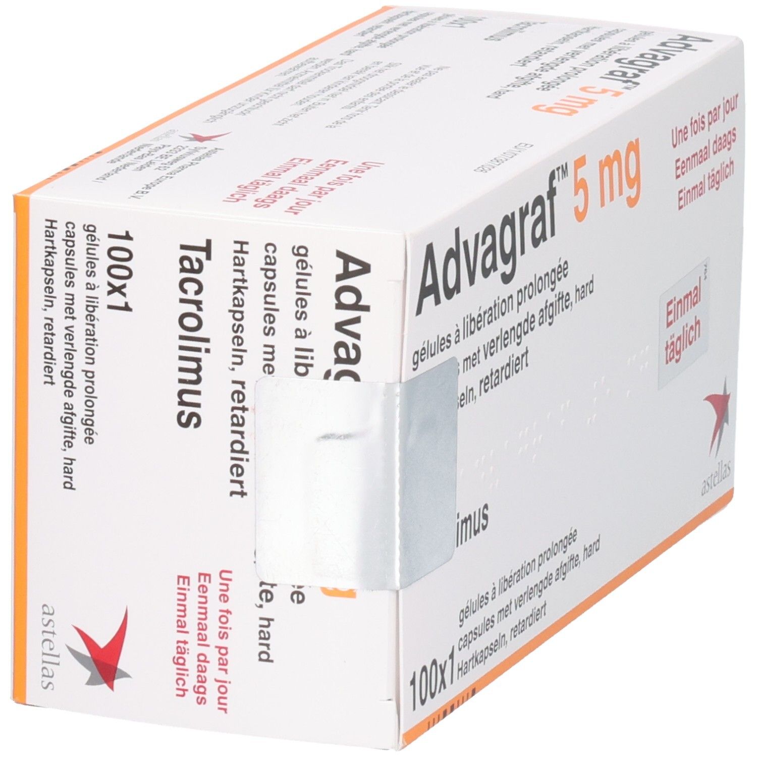 Advagraf 5 mg Hartkapseln retardiert Packung mit 100x1 Kapseln, Tacrolimus.