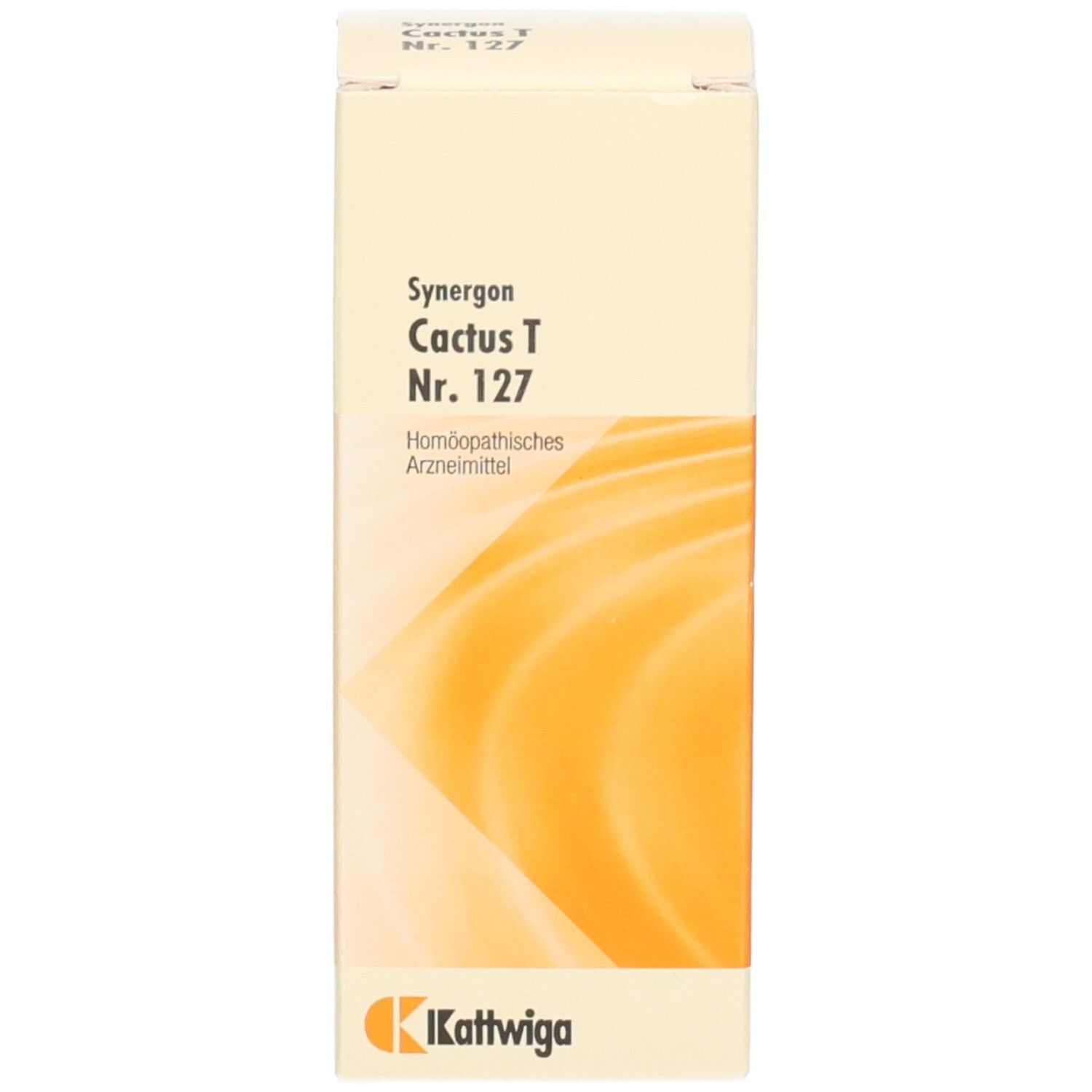 Produktverpackung. Produktname: Cactus T Nr. 127. Homöopathisches Arzneimittel. Logo Kathwiga.