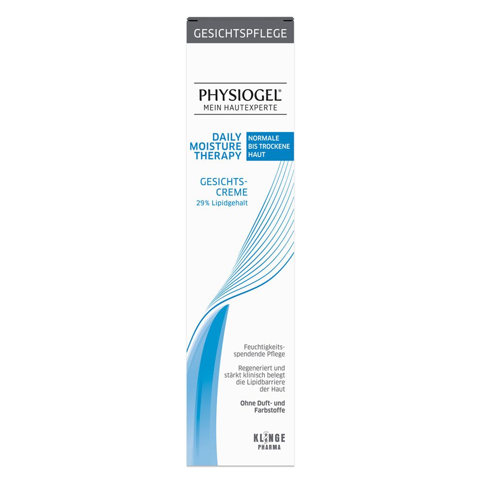 Creme-Tube. PHYSIOGEL Daily Moisture Therapy Gesichtscreme. Für normale bis trockene Haut. 29% Lipidanteil.