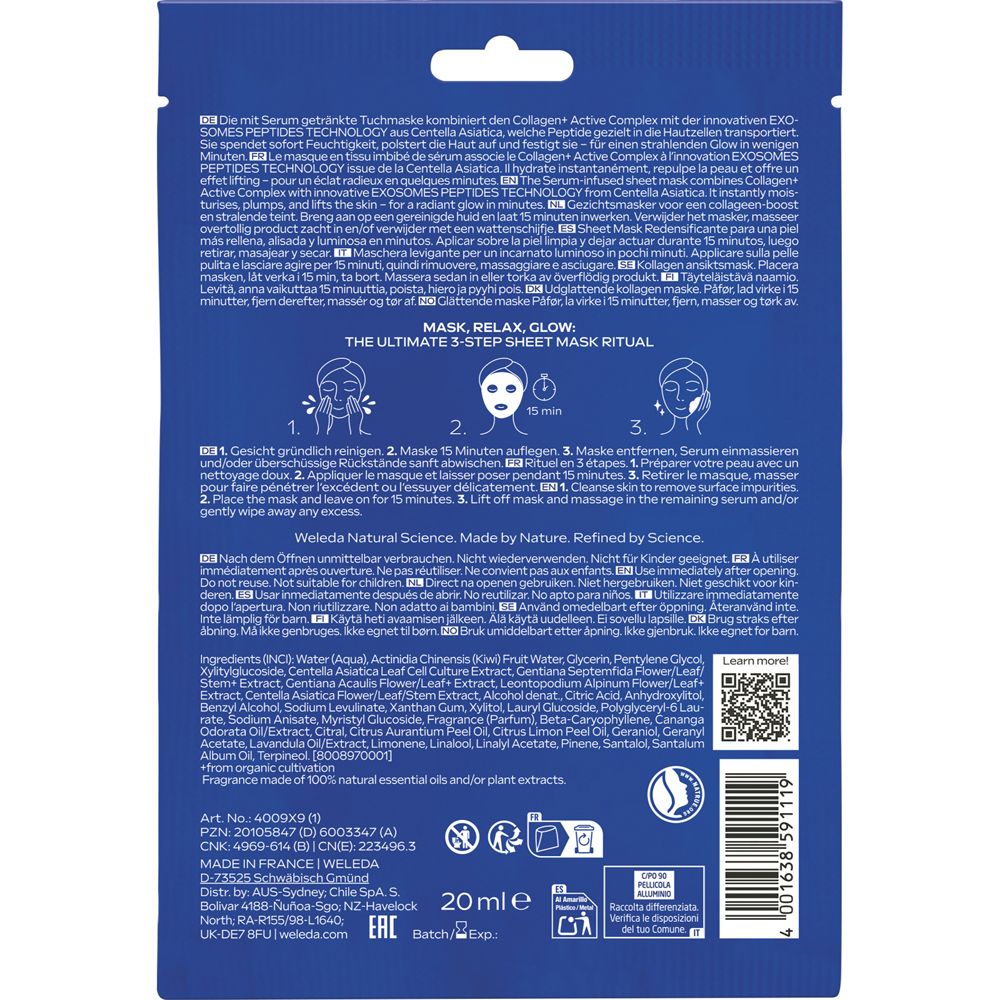 Weleda Exo Boost Tuchmaske Blauer Enzian & Edelweiss mit Collagen & Exosomen