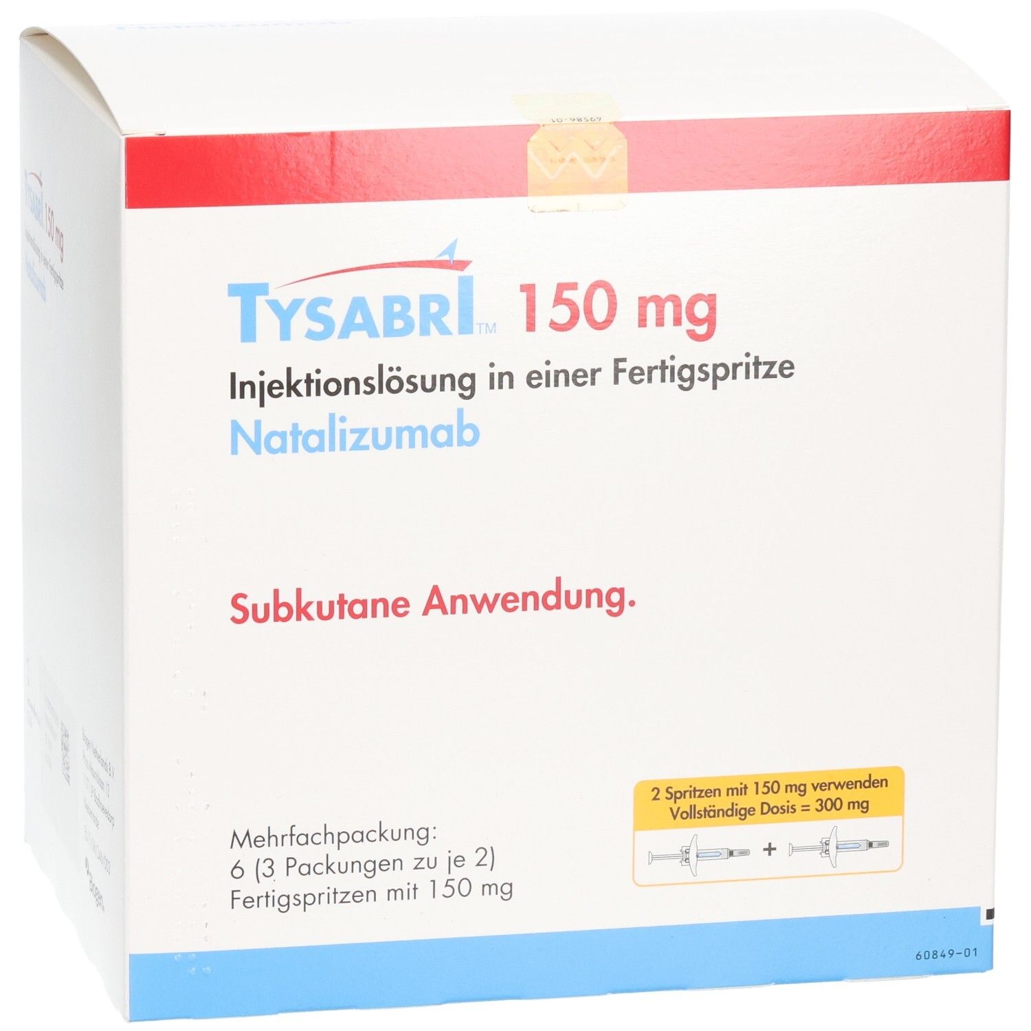 TYSABRI 150 mg Injektionslösung in einer Fertigspritze. Natalizumab. Subkutane Anwendung. Mehrfachpackung: 6 Fertigspritzen.