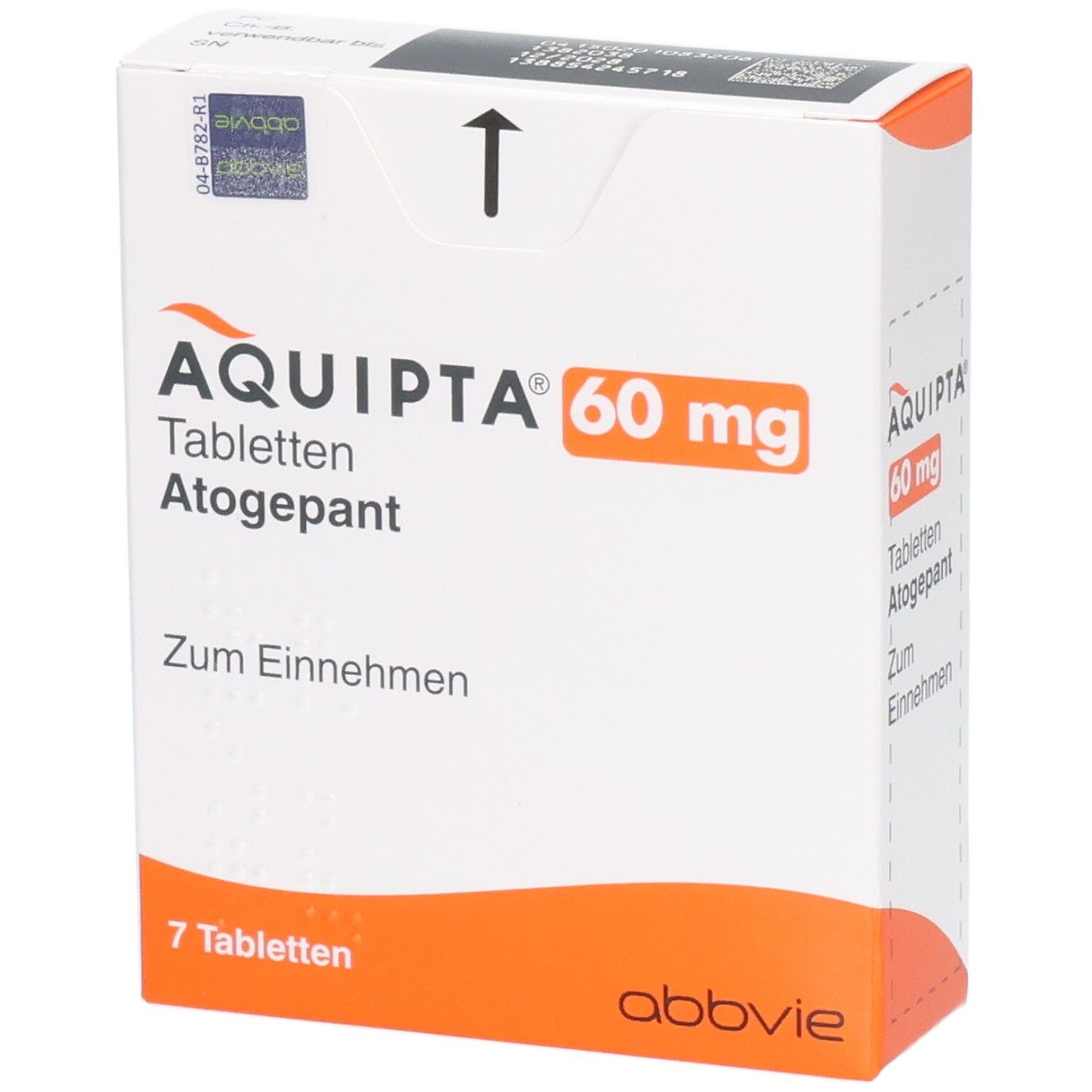 AQUITPA 60 mg Tabletten Atogepant Verpackung, 7 Tabletten.