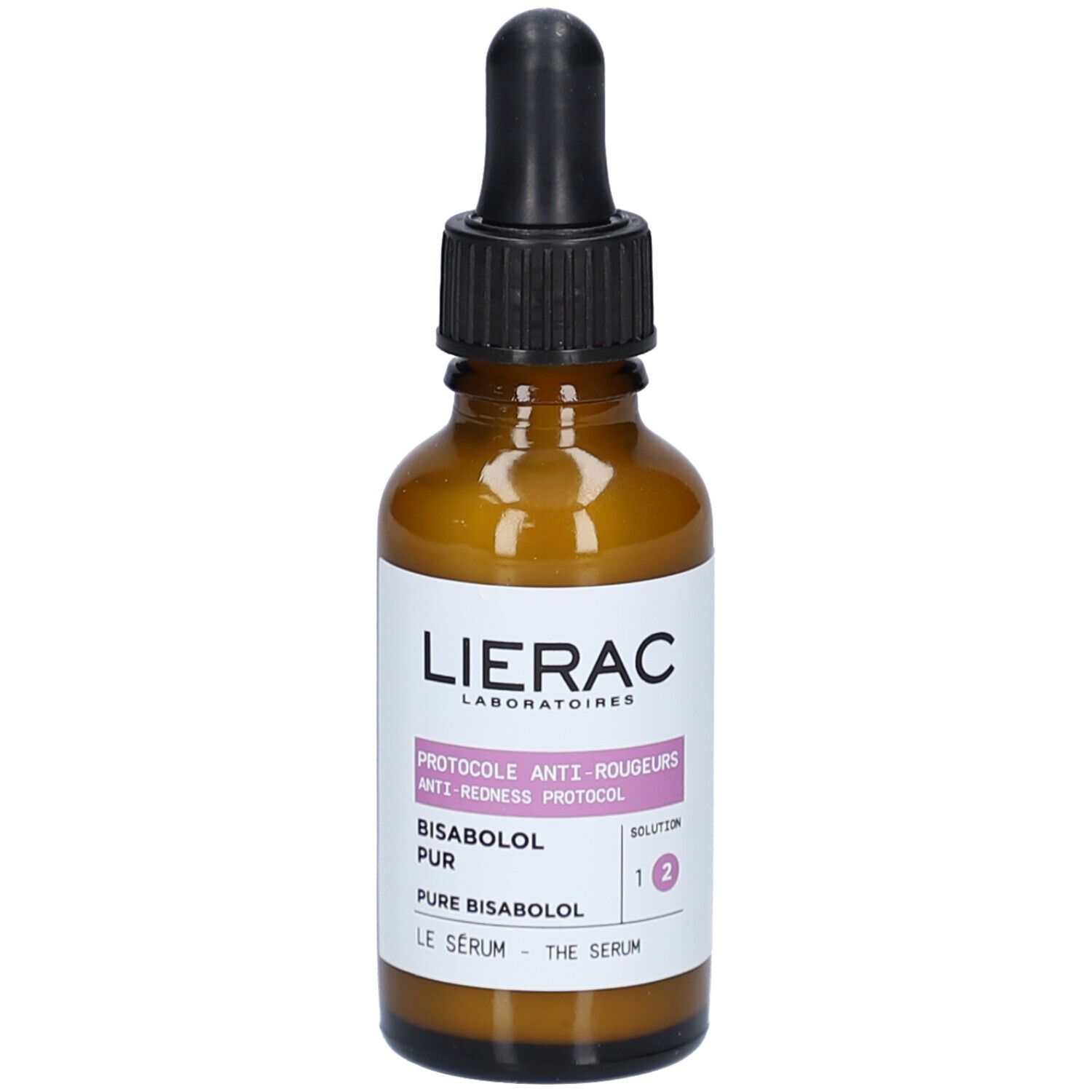 Braune Glasflasche mit schwarzem Tropfer. Etikett mit Text. Produktname nicht sichtbar.