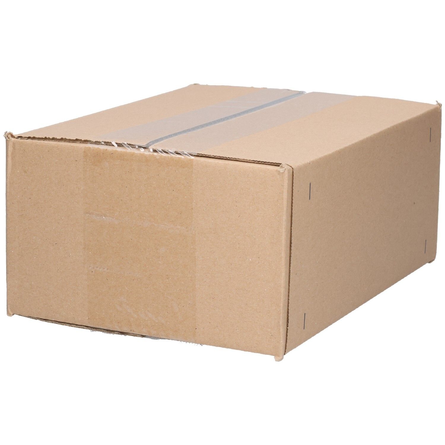 Braune Kartonverpackung, rechteckig, mit Klebeband verschlossen. Keine weiteren Details sichtbar.