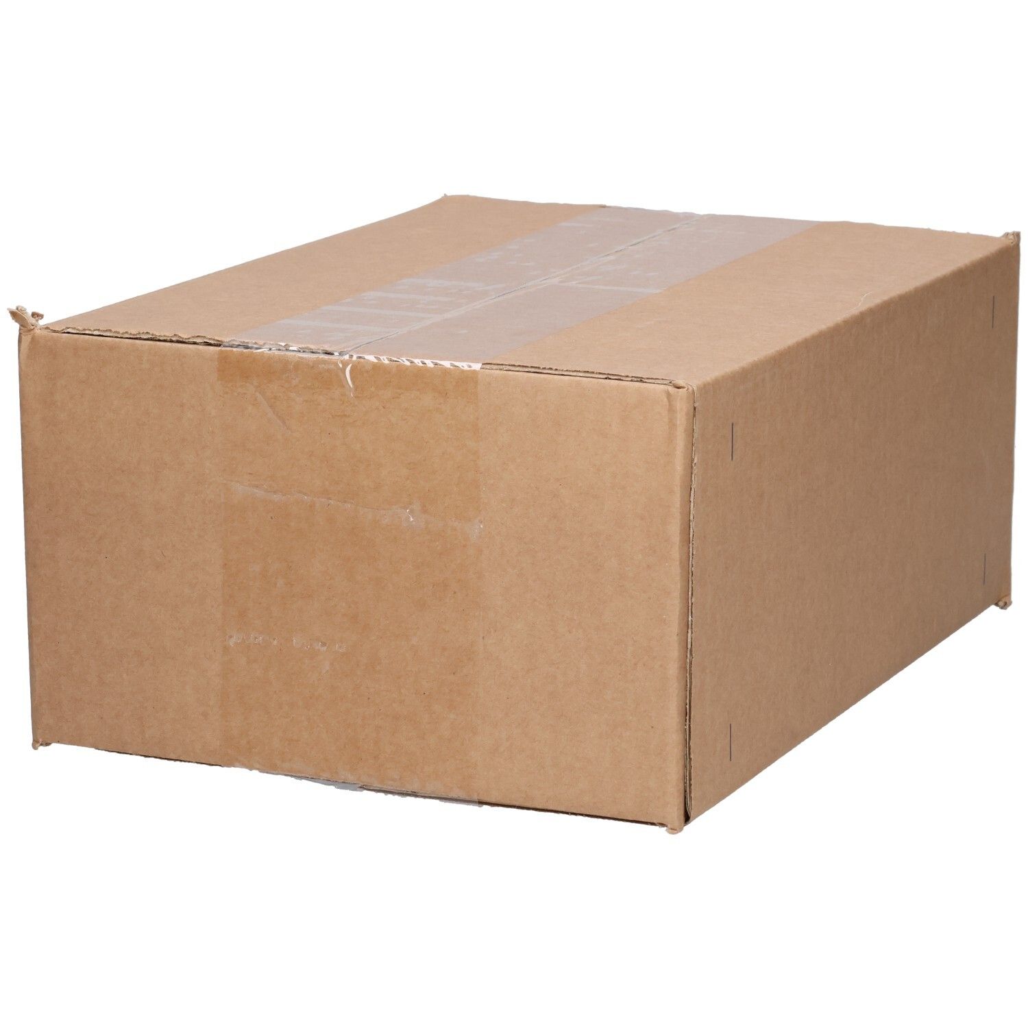 Braune Kartonverpackung, verschlossen mit Klebeband. Keine Produktbezeichnung sichtbar.