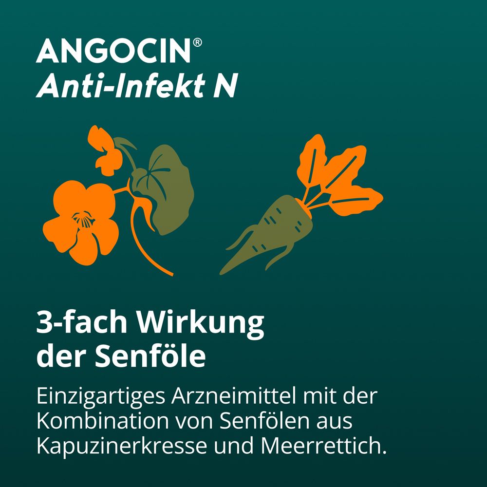 Grafik von Kapuzinerkresse und Meerrettichwurzel, die die 3-fache Wirkung von Senfölen zeigt.