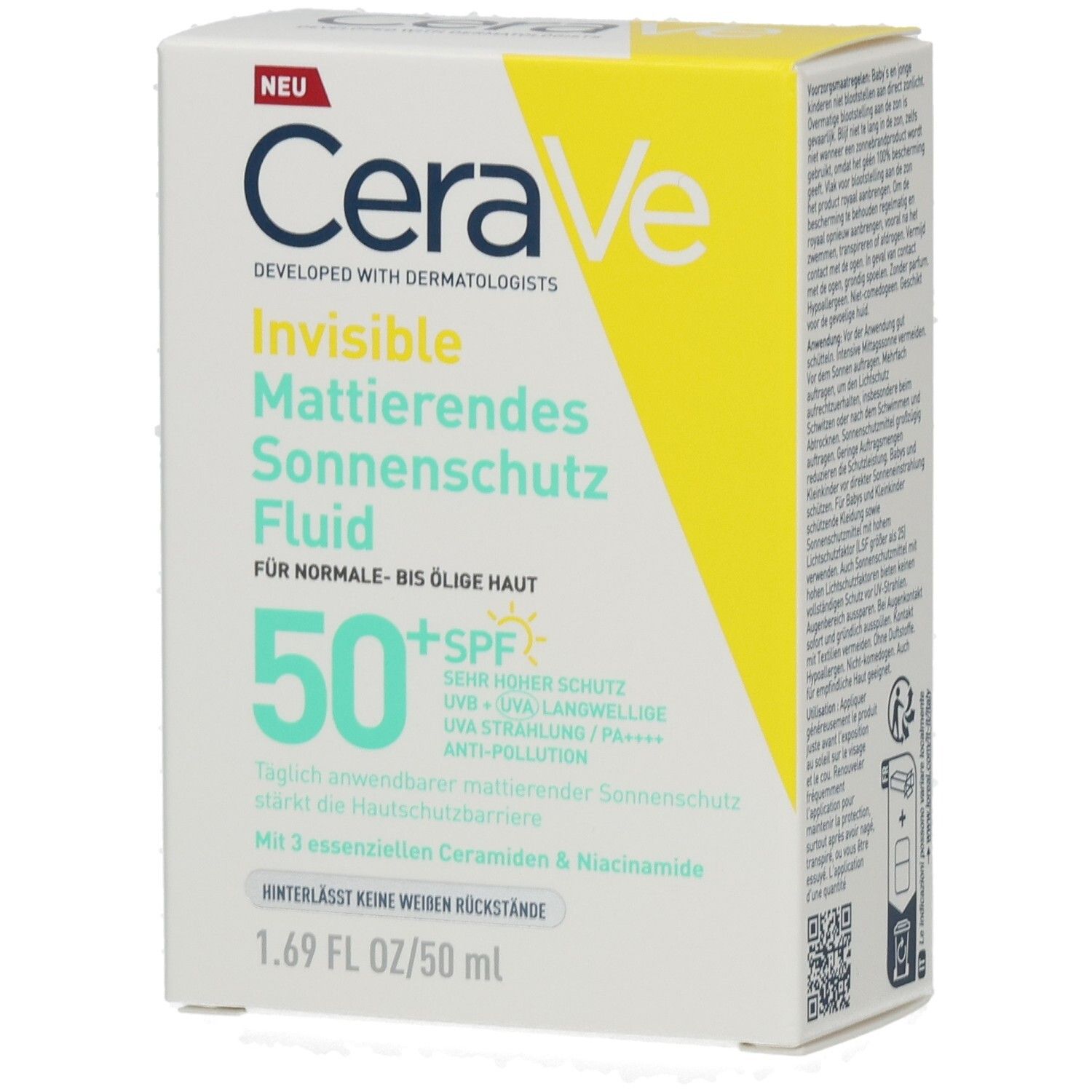 Cerave Sonnenschutz Fluid Invisi.mattier.SPF 50+ 50 ml Flüssigkeit
