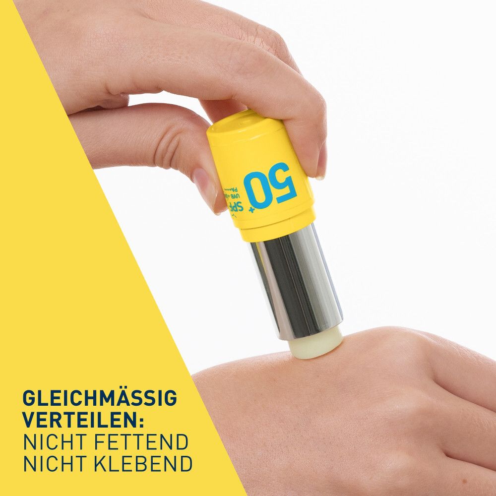 Drei CeraVe Produkte: Invisible Sun Stick, Sonnencreme Fluid. Text: Für alle Hauttypen, für normale bis trockene Haut.