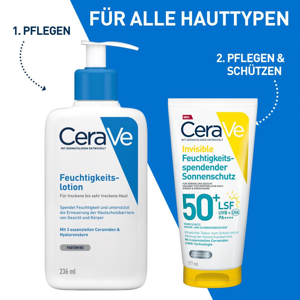 Creme-Klecks mit Icons: 3 essenzielle Ceramide, MVE-Technologie, zieht schnell ein, für Erwachsene & Kinder.