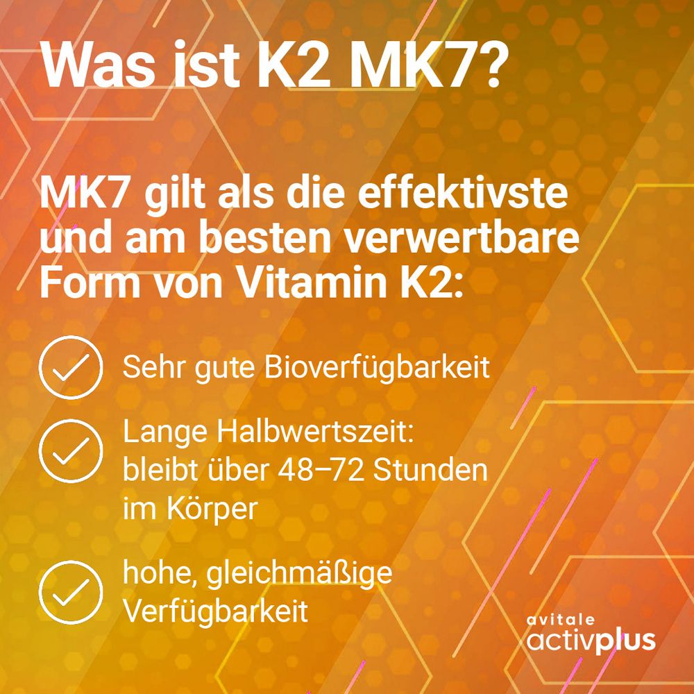 Was ist K2 MK7? Text mit Informationen. Drei Häkchen.