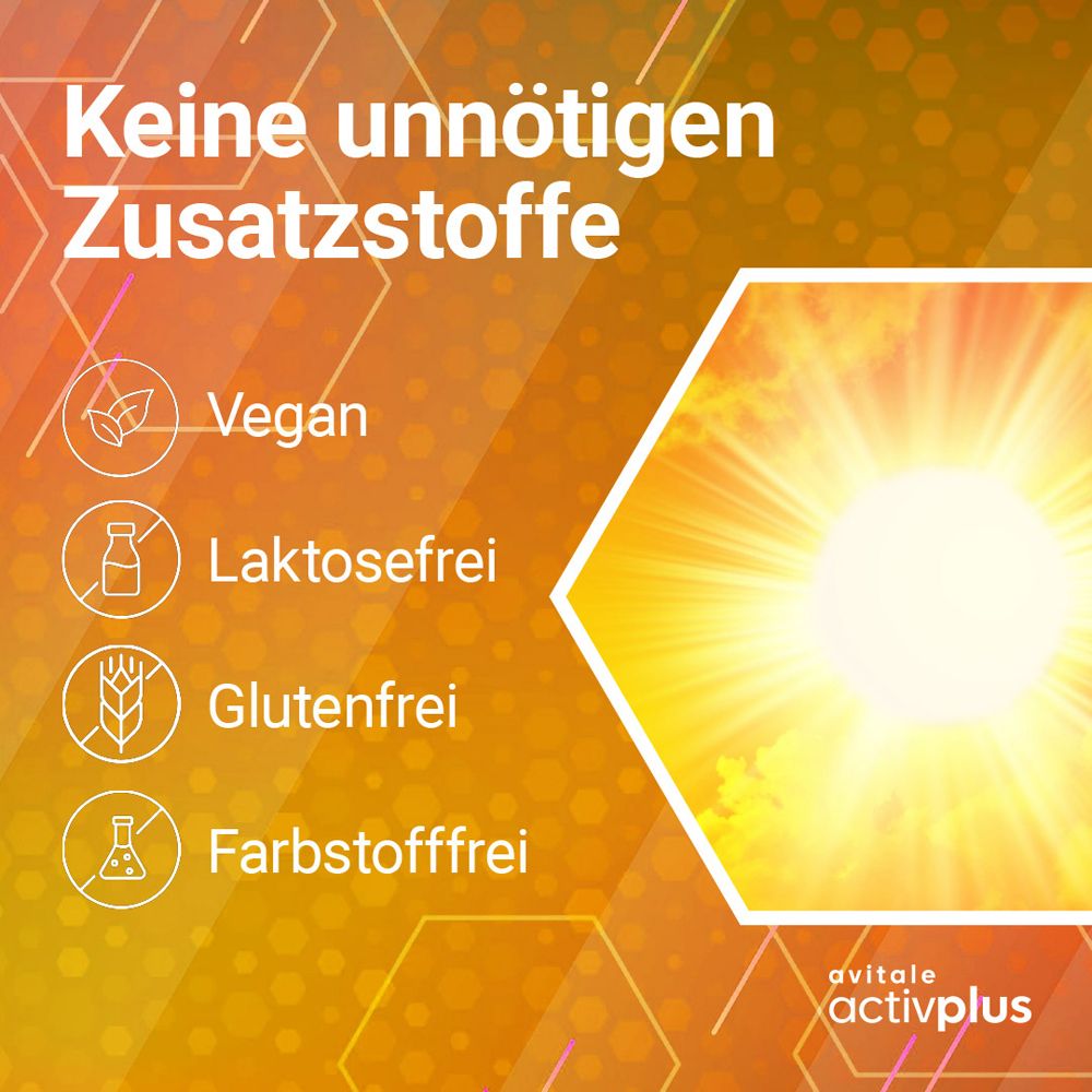 Keine unnötigen Zusatzstoffe. Vegan, laktosefrei, glutenfrei, farbstofffrei. Sonne.
