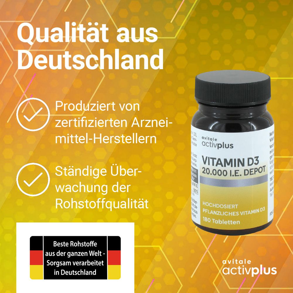 Vitamin D3 20.000 I.E. Depot Flasche. Qualität aus Deutschland. Zertifizierte Hersteller. Rohstoffqualität.