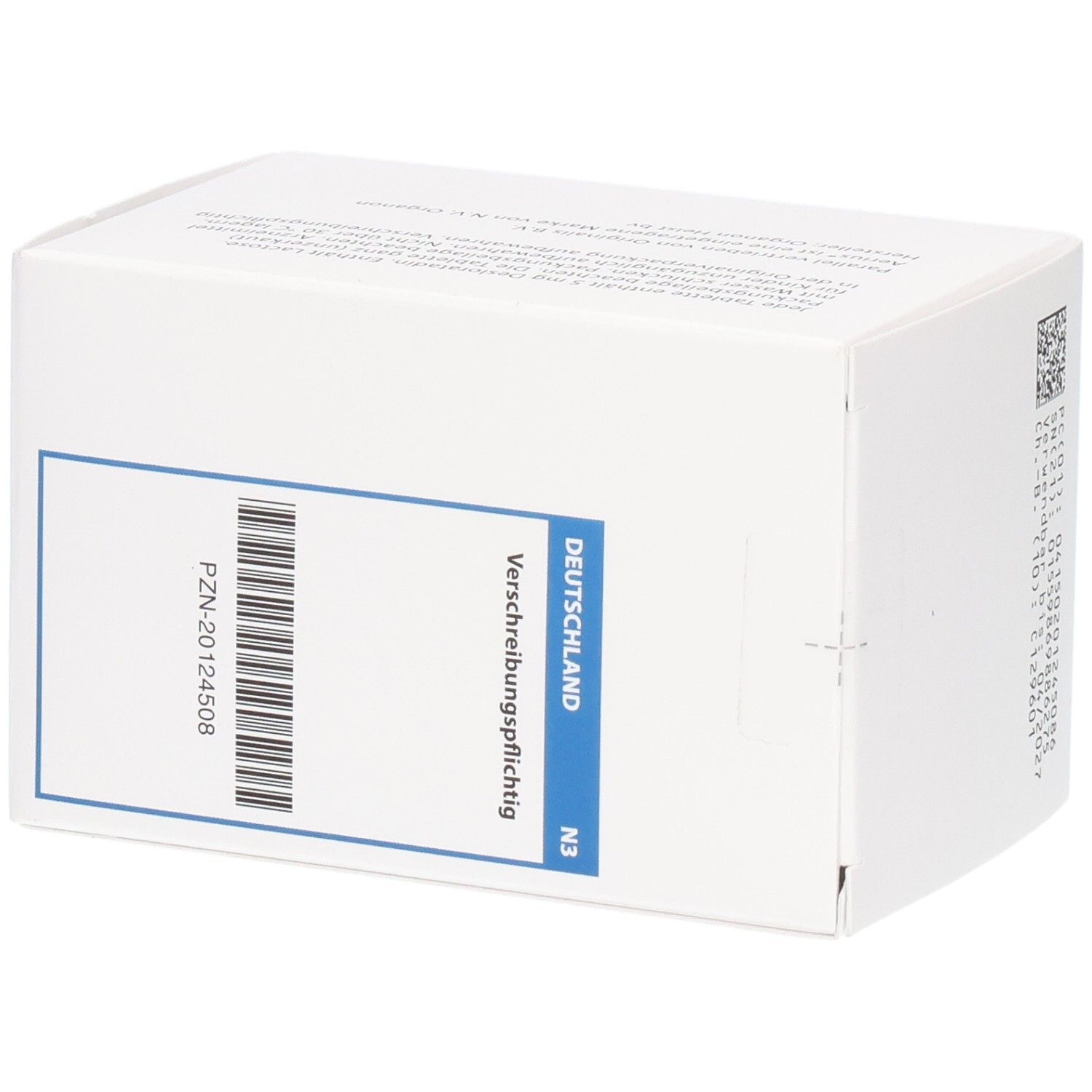 Weiße Faltschachtel mit Aufschrift: Verschreibungspflichtig, Deutschland, N3. Barcode und PZN-Nummer.
