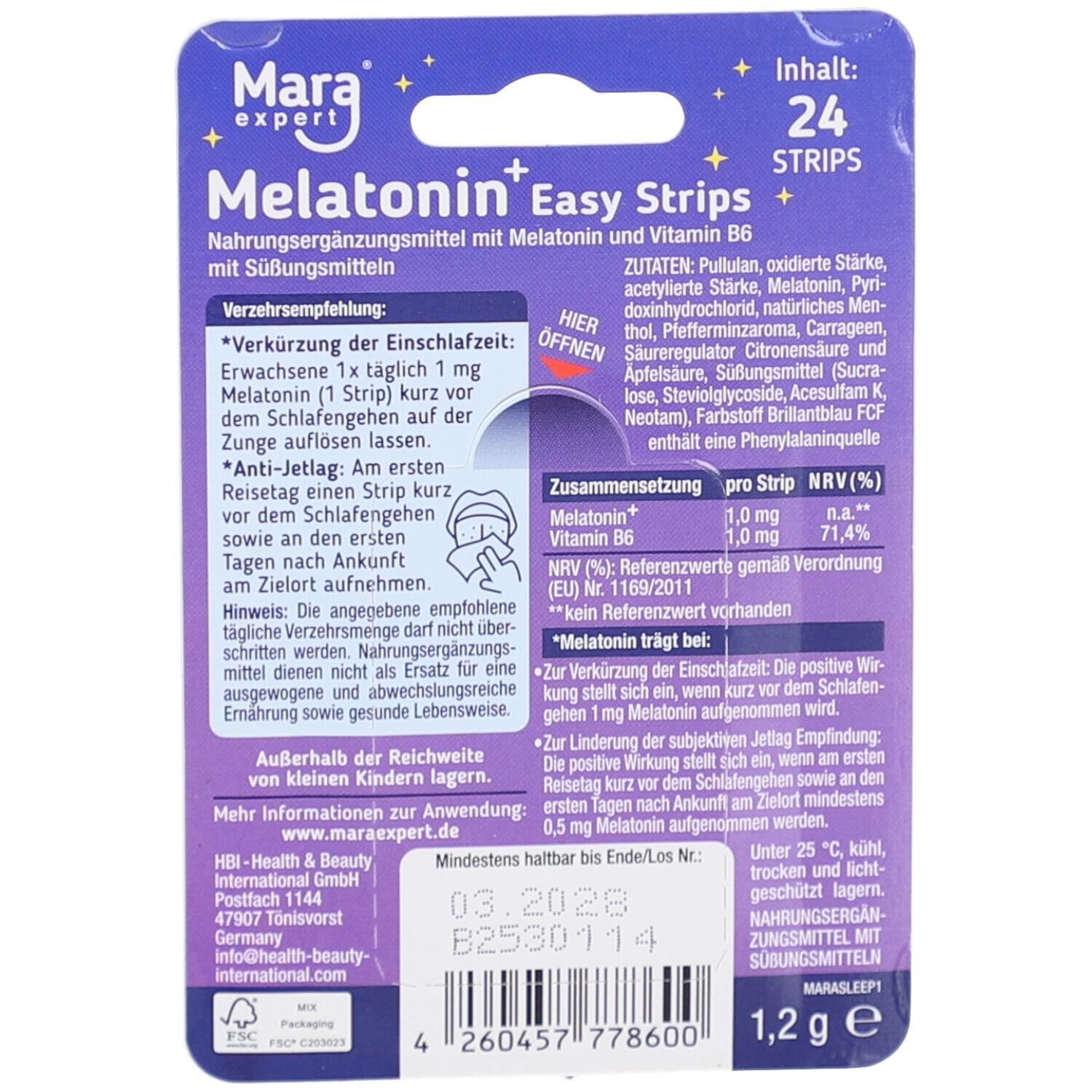 Mara Expert Melatonin+ Easy Strips 1 mg mit Vitamin B6
