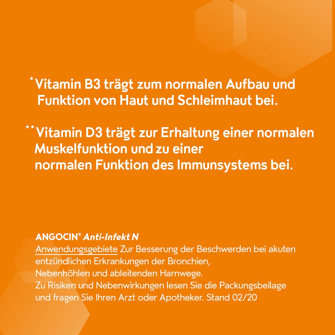 Informationen zu Vitamin B3 und D3 aus der ANGOCIN Packungsbeilage.