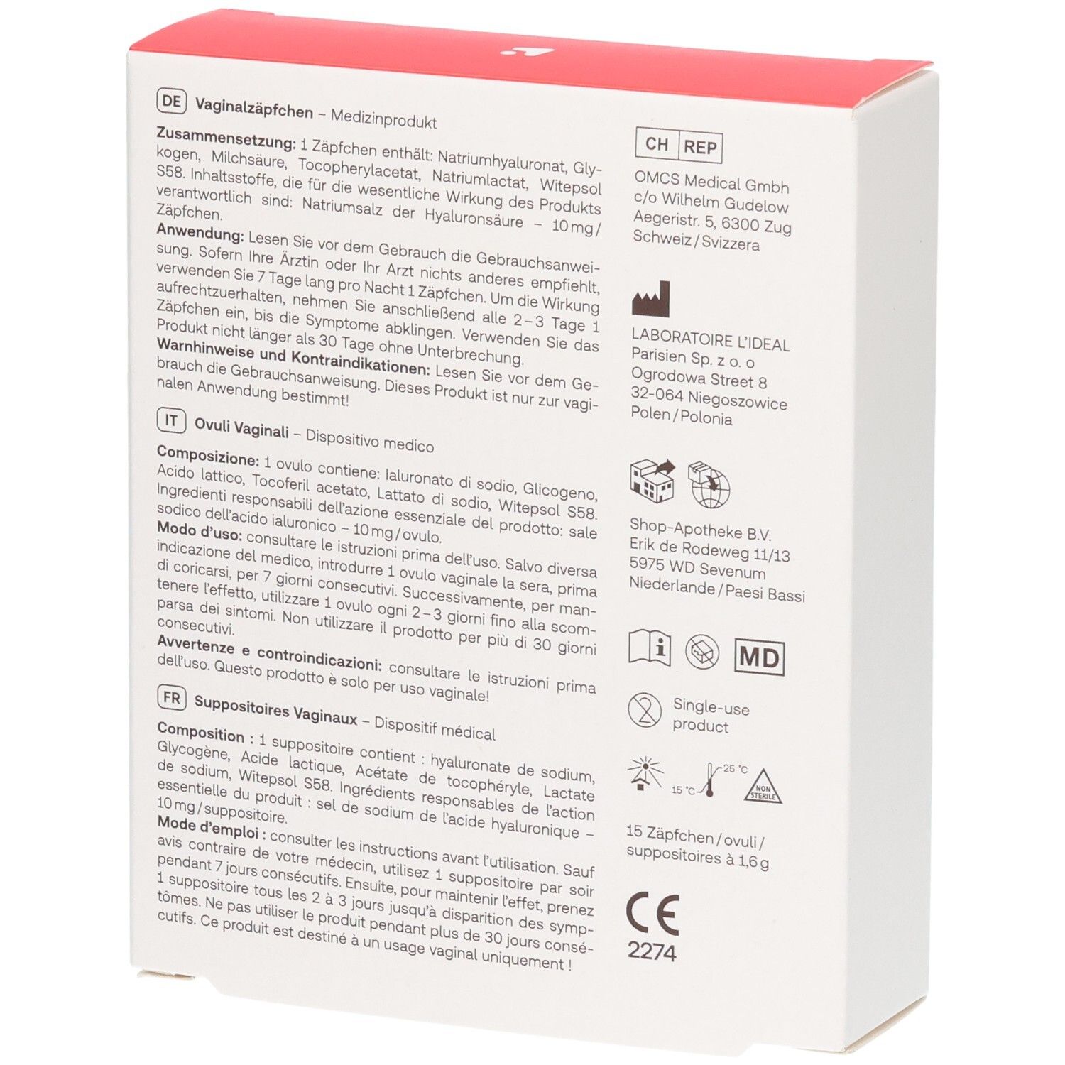 Redcare Fem Vaginalzäpfchen: einfache Einnahme, 1 pro Tag, hormonfrei, schmerzlindernd.