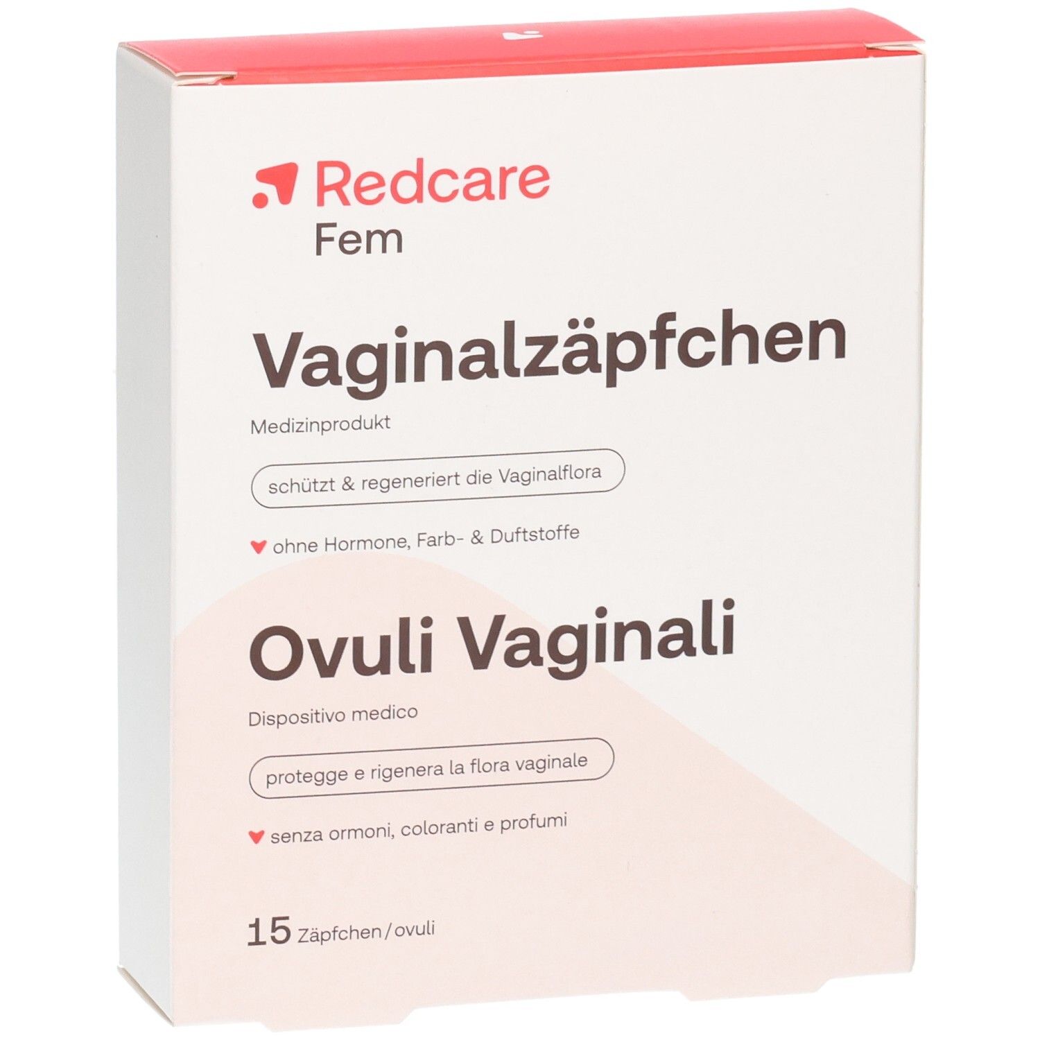 Redcare Fem Vaginalzäpfchen: Medizinprodukt, schützt & regeneriert die Vaginalflora.