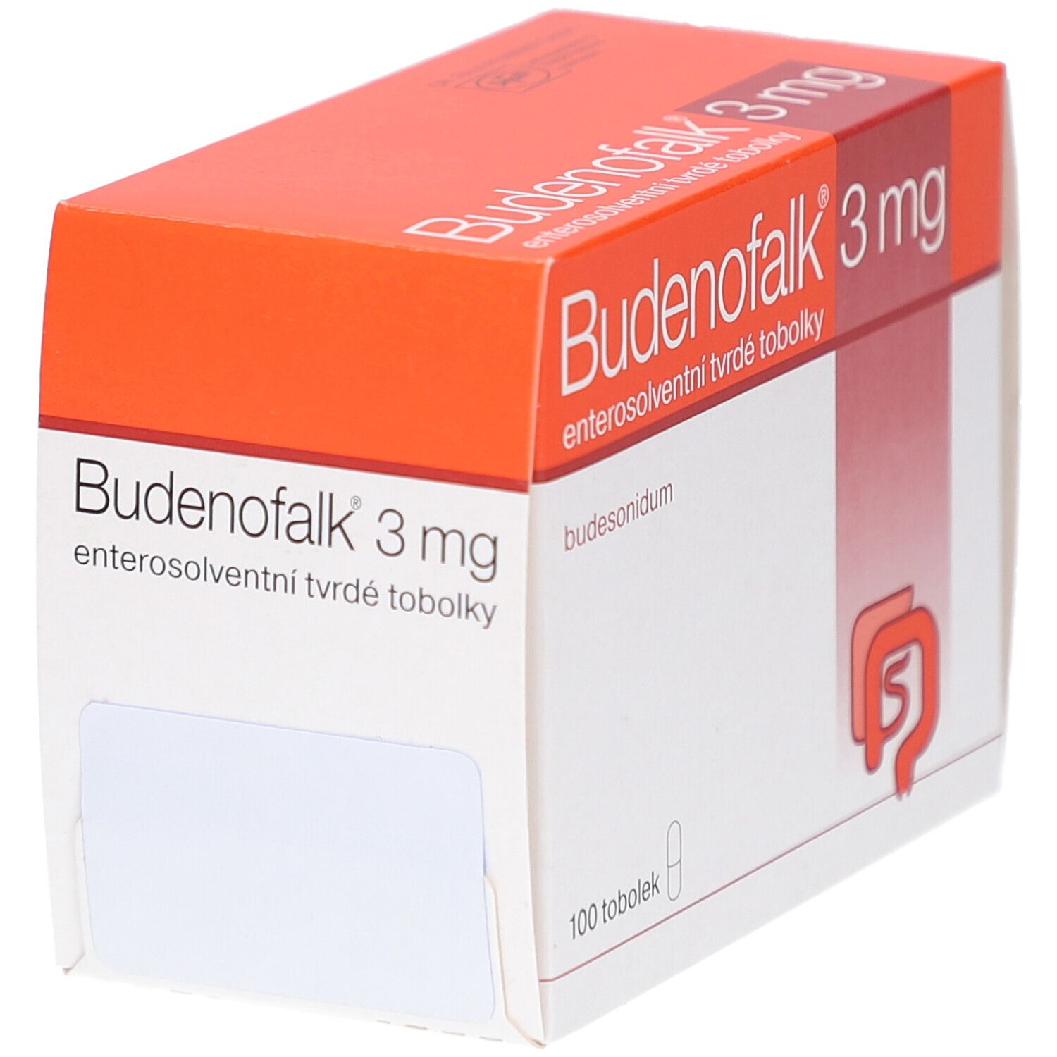 Kartonverpackung mit Produktnamen und Dosierung. Enthält 100 Tabletten. Orange und weiße Farbgebung.