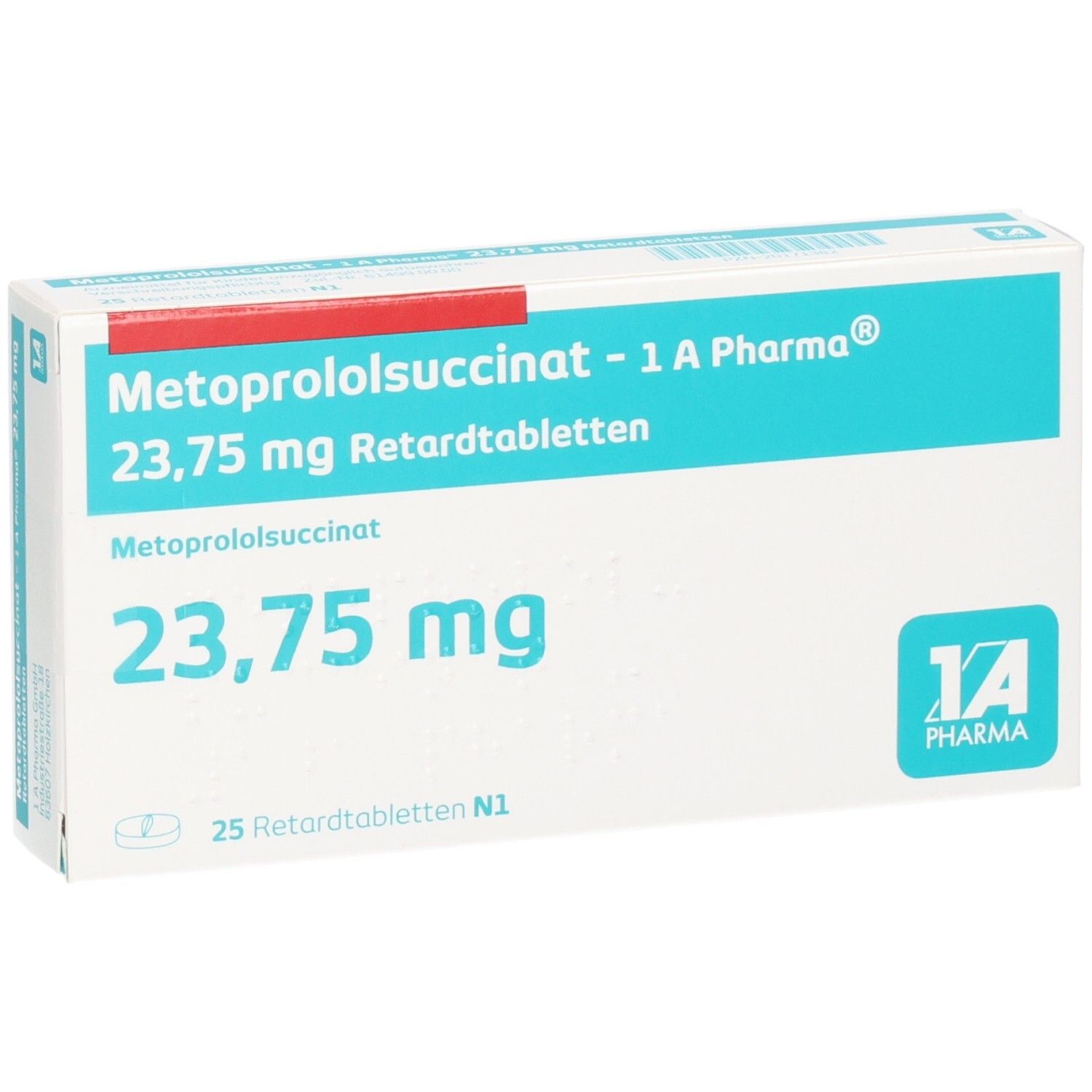 Verpackung Metoprololsuccinat 23,75 mg Retardtabletten, 25 Stück.