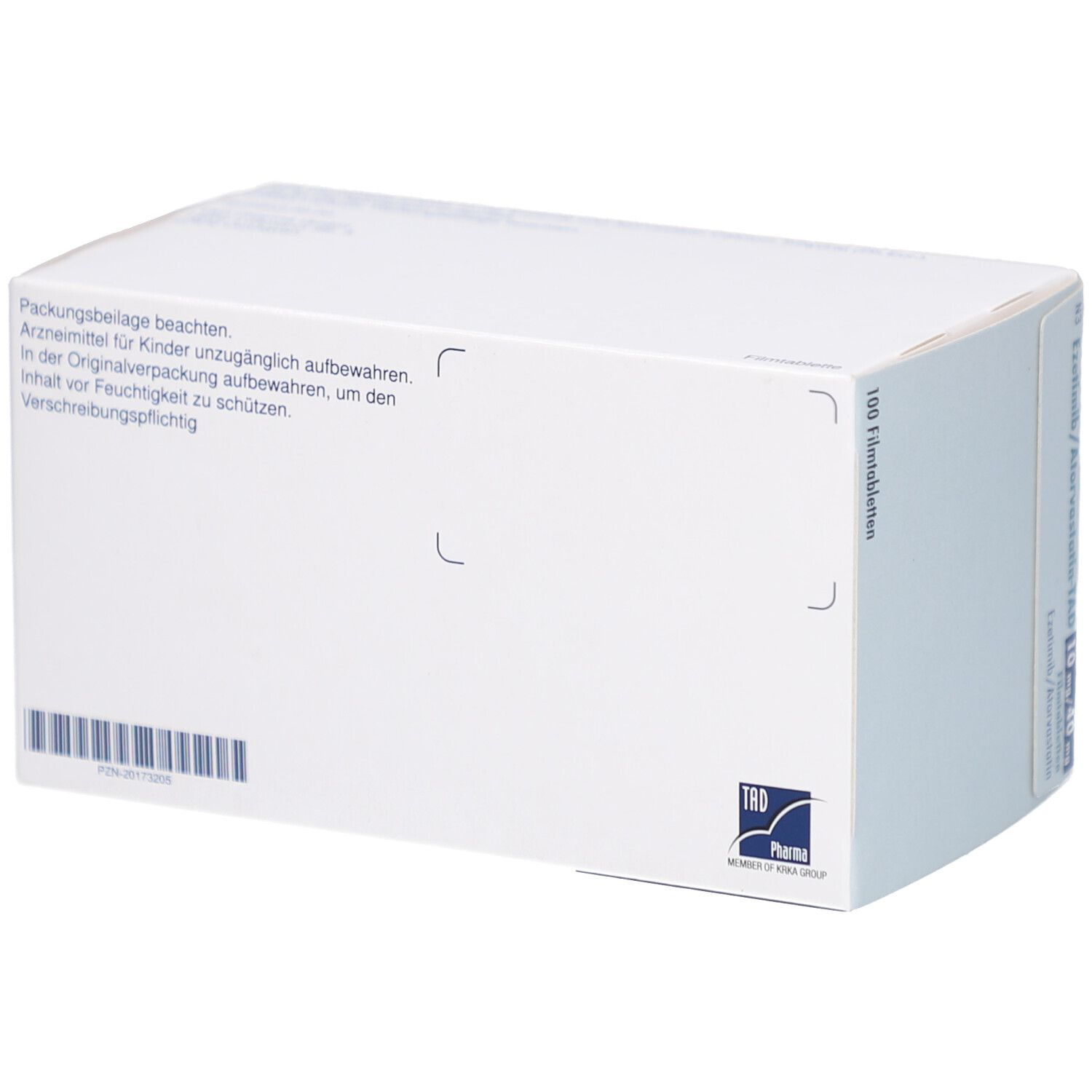 Weiße Schachtel mit Text. Aufschrift: Packungsbeilage beachten. Logo von TAD Pharma.