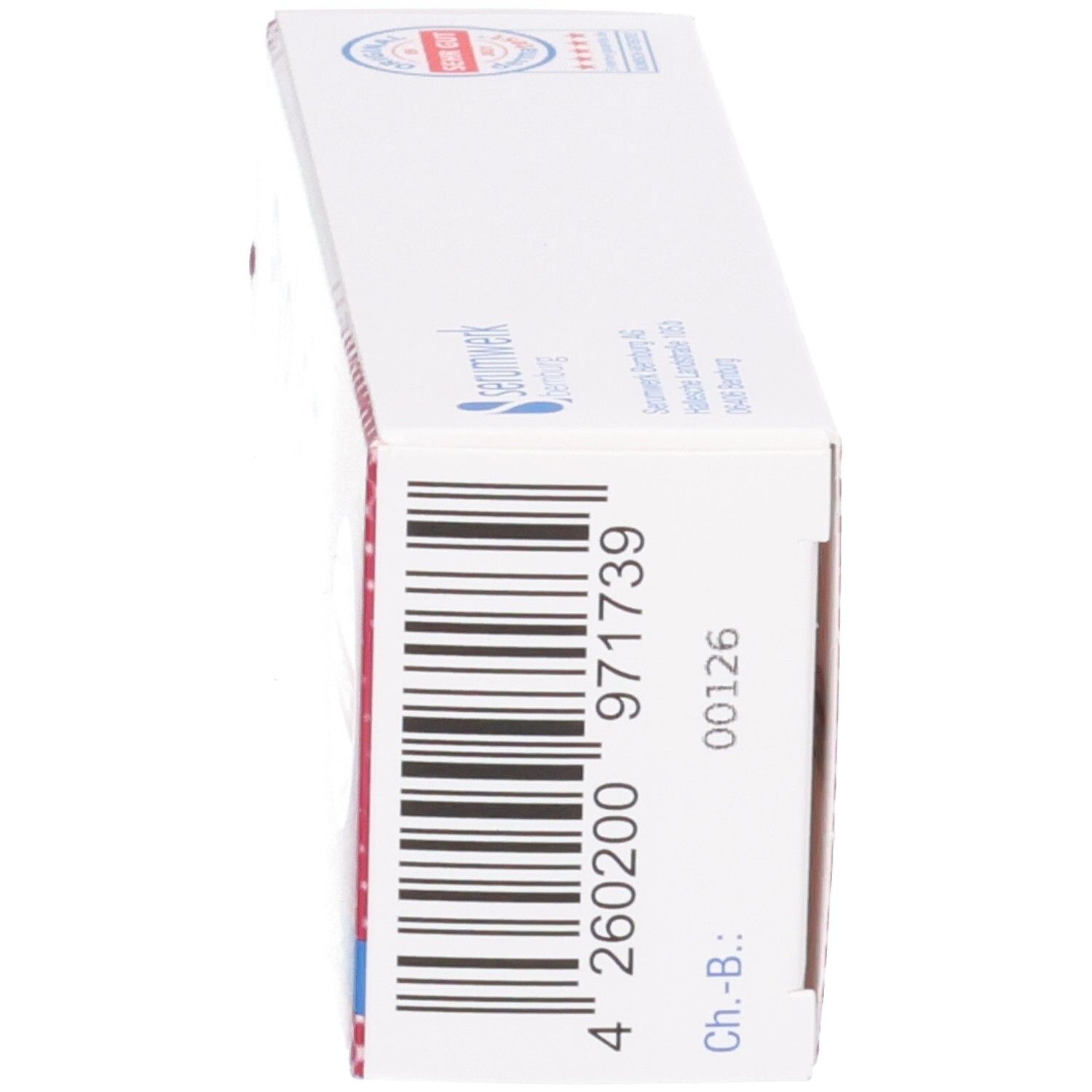 Seite der Pyolysin Panthenol Creme Faltschachtel mit Barcode und Chargennummer.