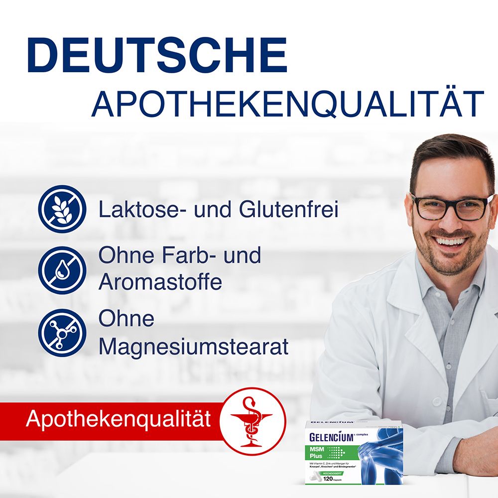 Packung Gelenk-Nahrungsergänzungsmittel, "GELENCICUM", 120 Kapseln. "Deutsche Apothekenqualität". Laktose- und glutenfrei.
