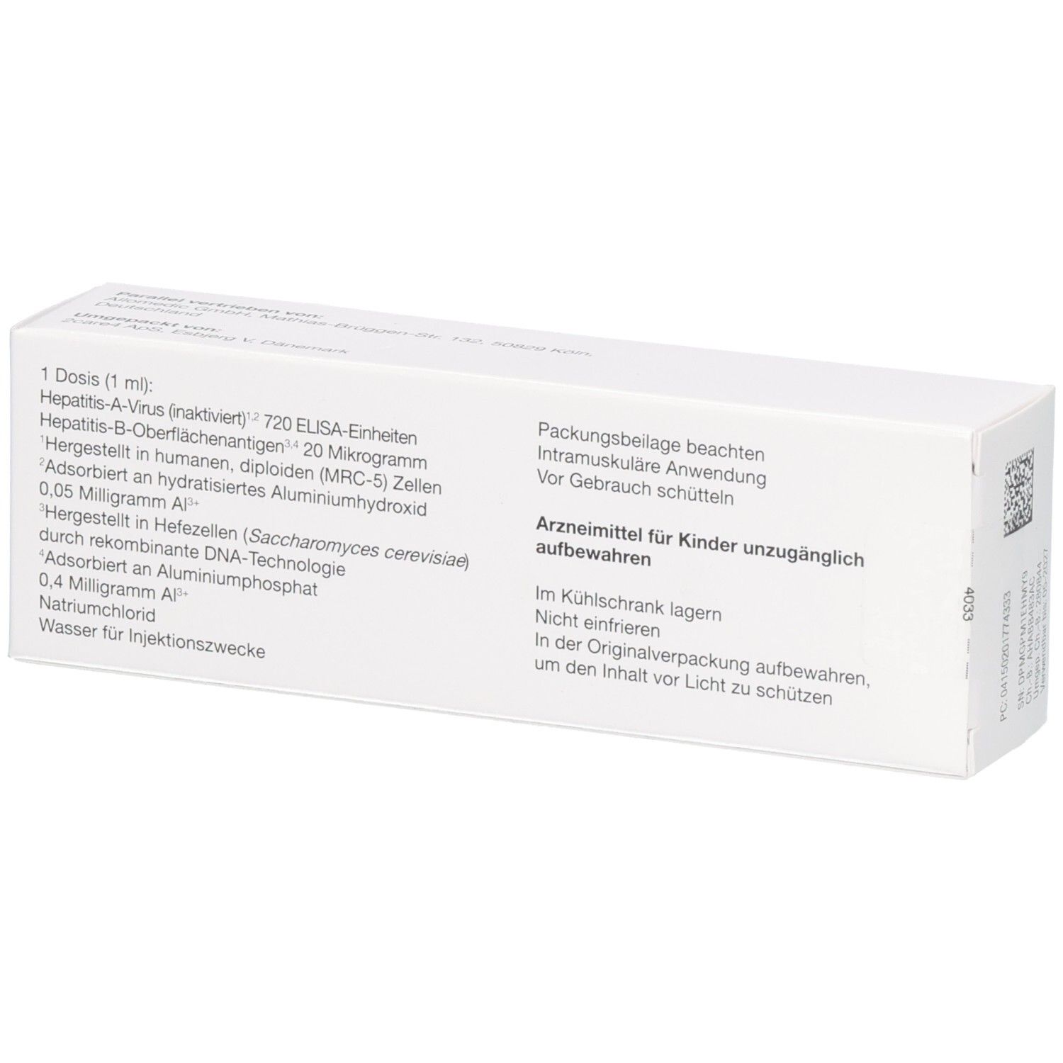 Rückseite der Twinrix Erwachsene Impfstoff-Verpackung mit detaillierten Anwendungshinweisen.