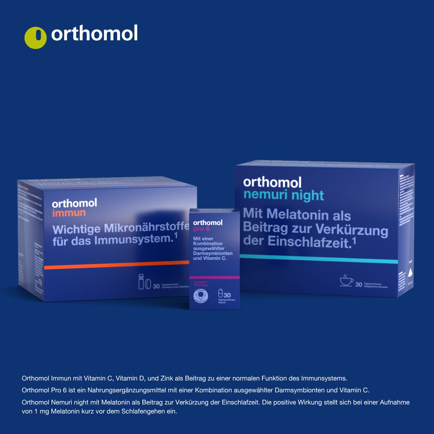 Orthomol Immun, Nemuri Night und Pro 6 Packungen.