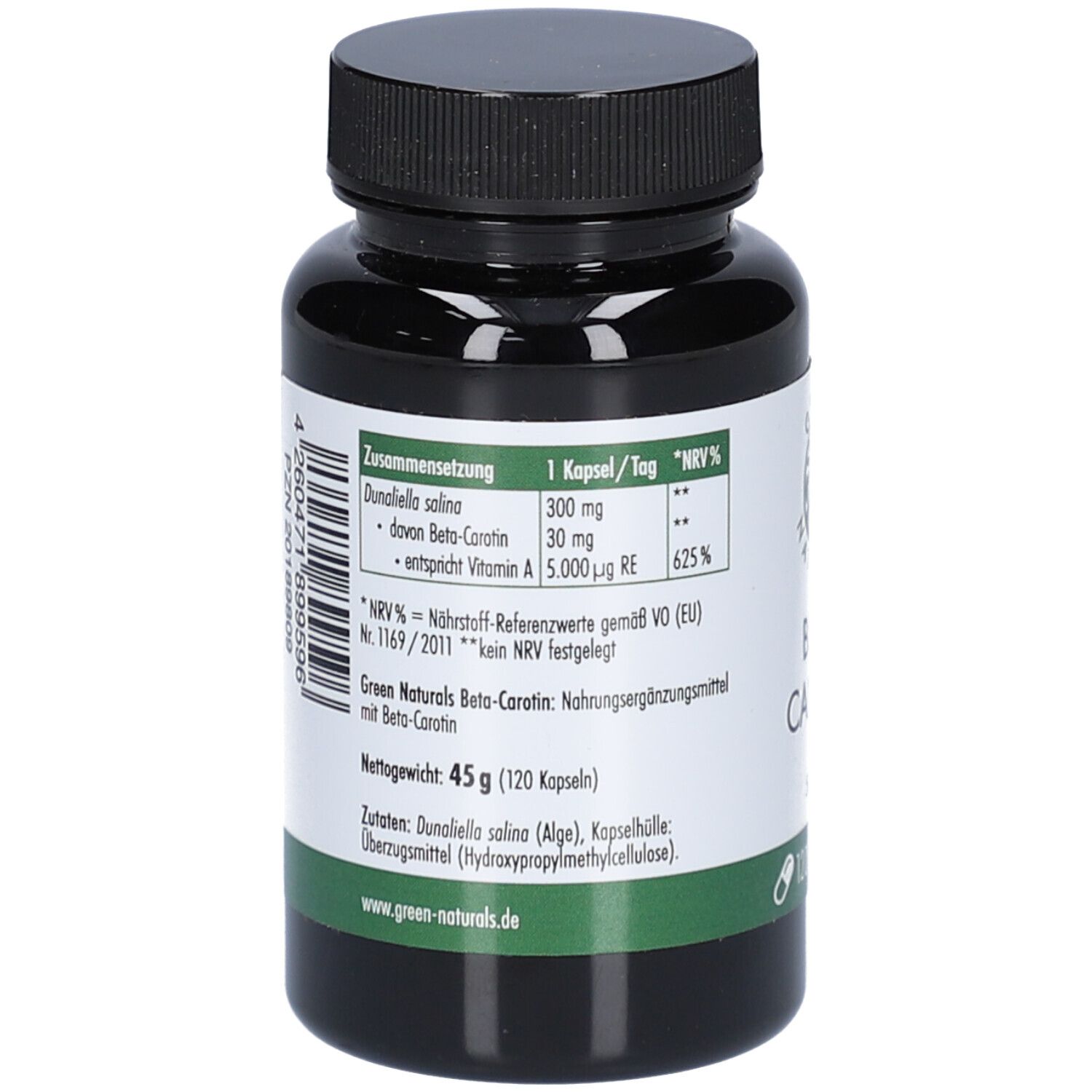 Rückseite der Flasche. Etikett mit Inhaltsstoffen, Nährwertangaben und Herstellerinformationen. Text in Deutsch.