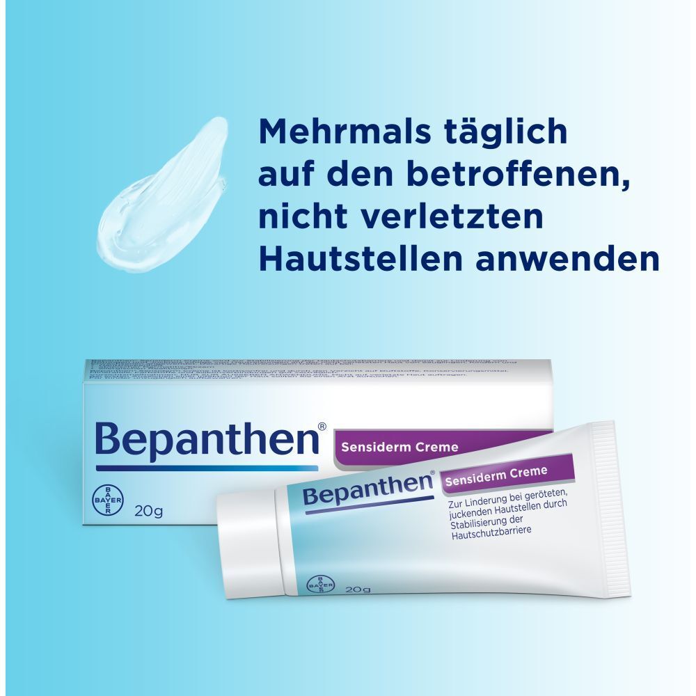 Bepanthen Sensiderm Creme 20g Tube und Faltschachtel.