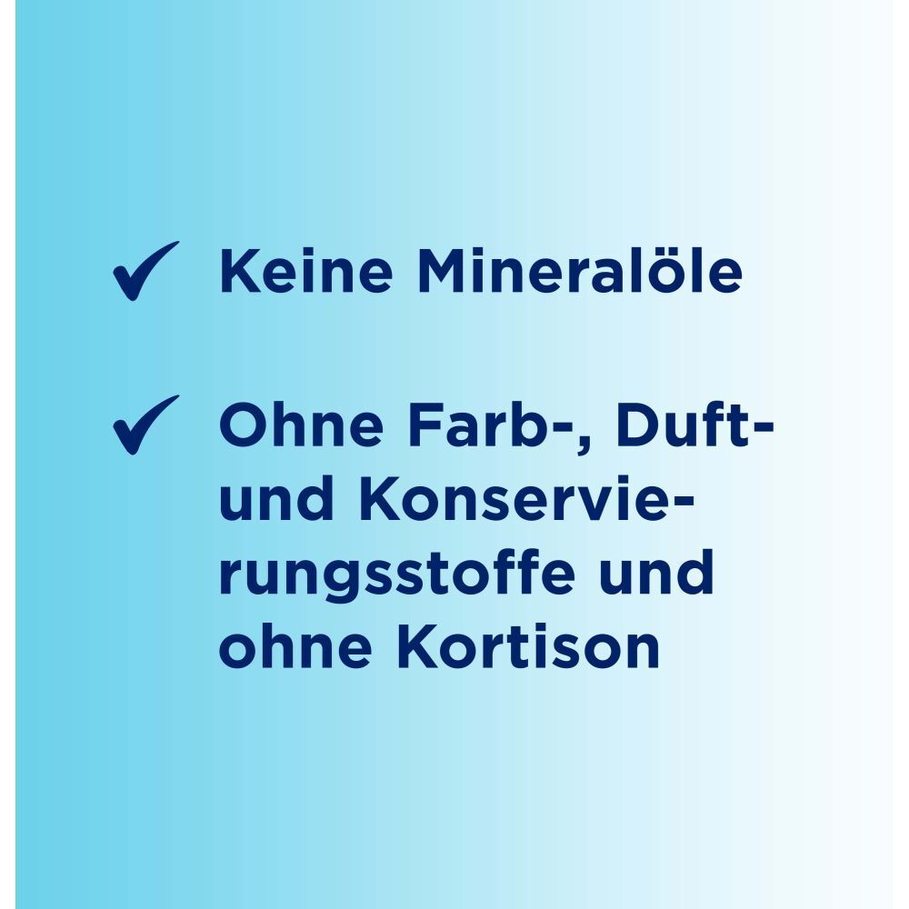 Frei von Mineralölen, Farb-, Duft- und Konservierungsstoffen sowie Kortison.