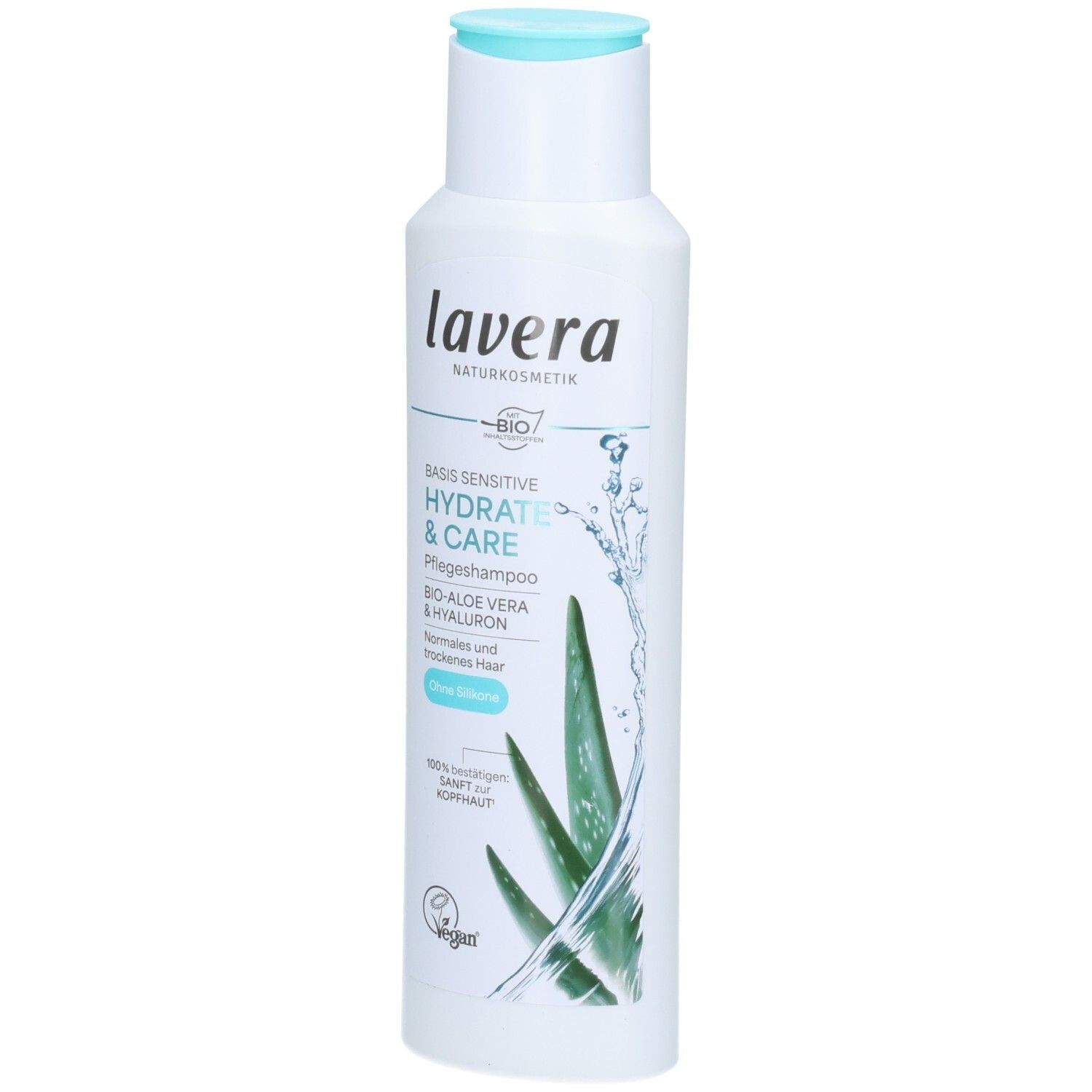 Lavera Basis Sensitiv Hydrate & Care Pflegeshampoo mit Aloe Vera und Hyaluron für normales und trockenes Haar.