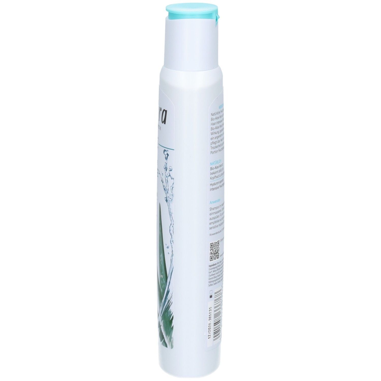Seitenansicht der Flasche Lavera Basis Sensitiv Hydrate & Care Pflegeshampoo.