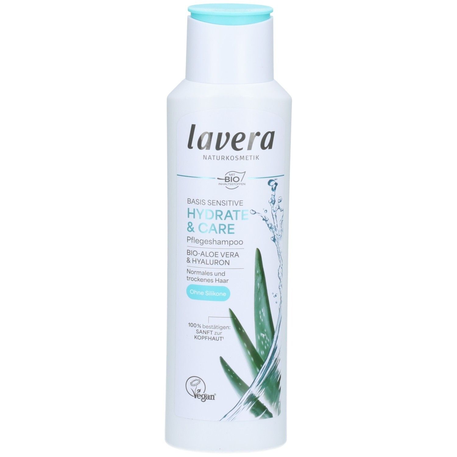 Lavera Basis Sensitiv Hydrate & Care Pflegeshampoo mit Aloe Vera und Hyaluron für normales und trockenes Haar.