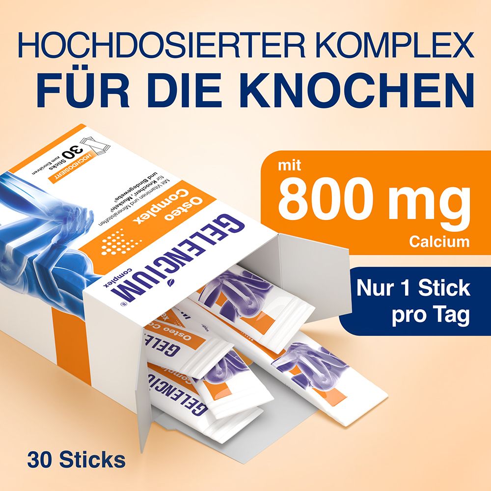 GELENCIUM® Osteo Complex: 30 Sticks mit 800 mg Calcium pro Tag zur Unterstützung der Knochen.