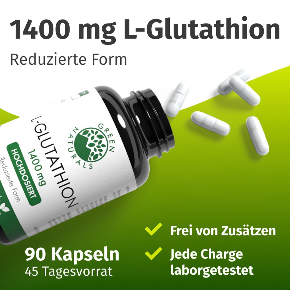 GREEN NATURALS® L-Glutathion Aminosäure - 1400 mg Extrakt - vegan 90 St