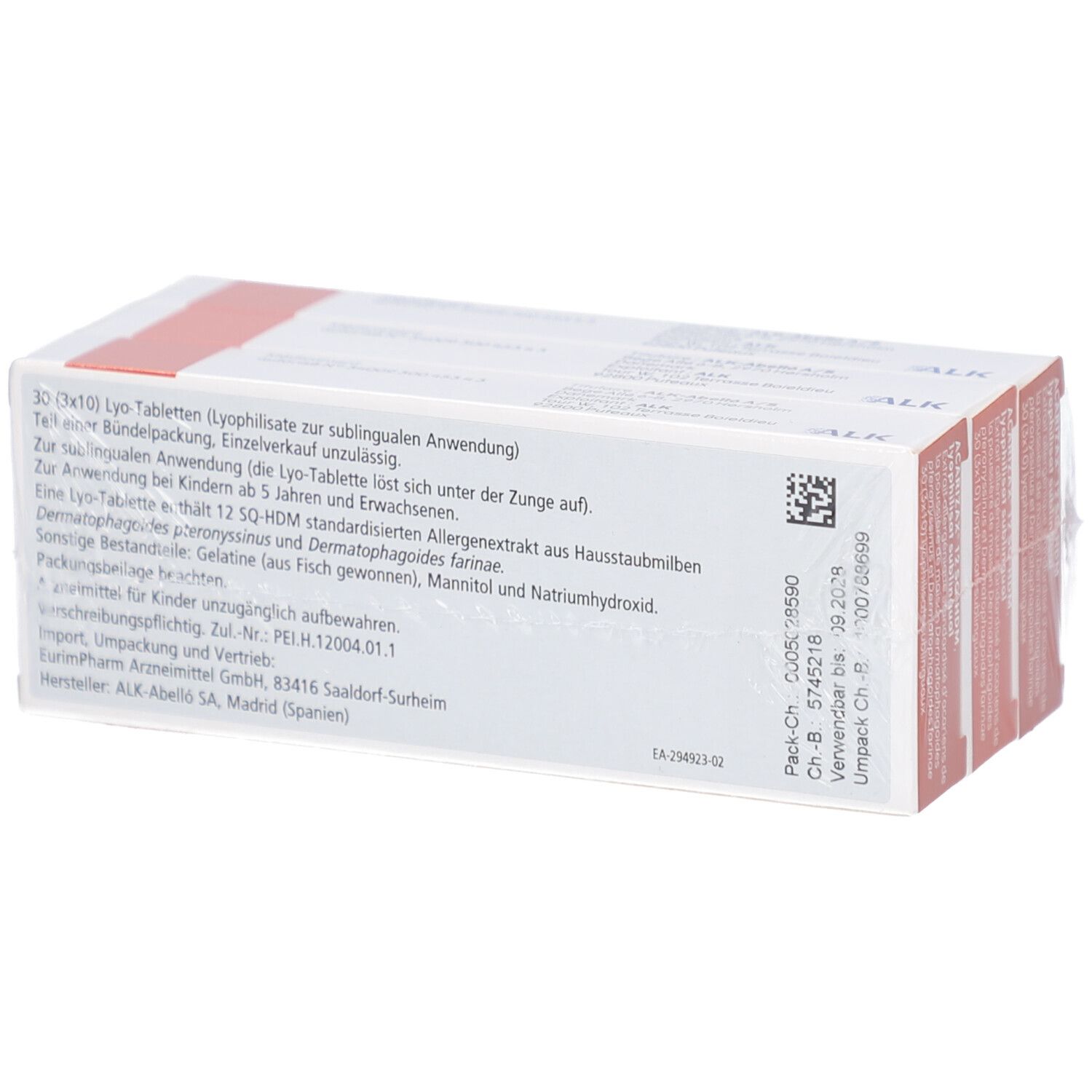 Rückseite der Produktverpackung. Enthält Informationen zu Inhaltsstoffen, Anwendung und Hersteller. Text in Deutsch.