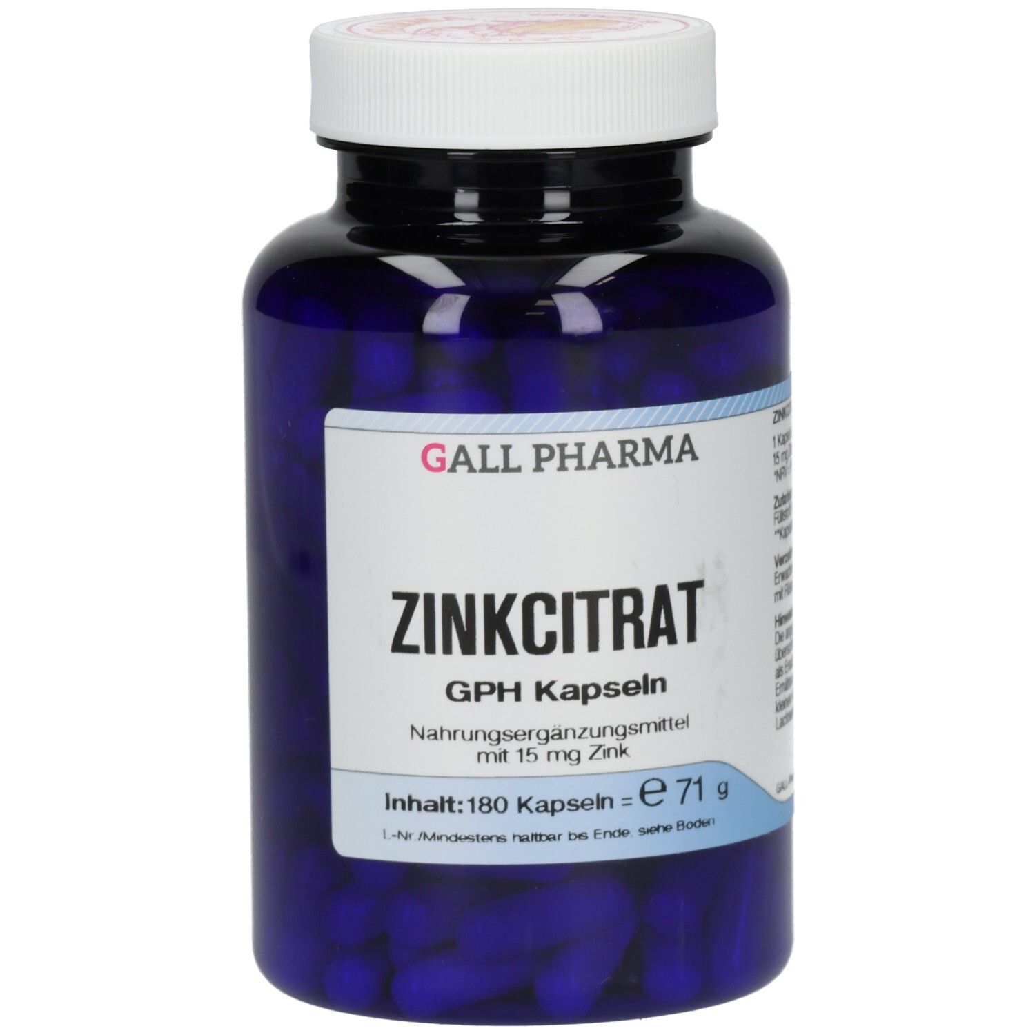 Zinkcitrat 15 mg Zink GPH Kapseln 180 St