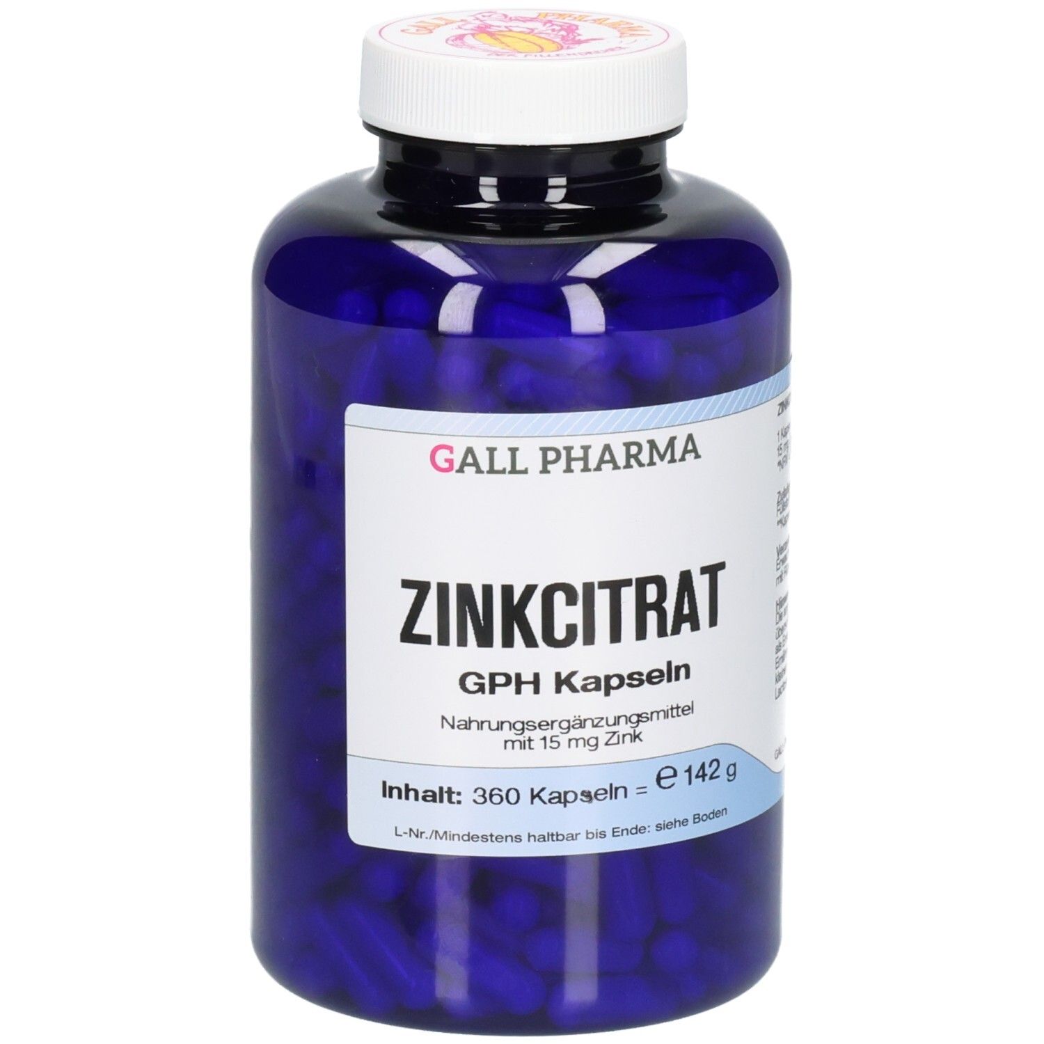 Zinkcitrat 15 mg Zink GPH Kapseln 360 St