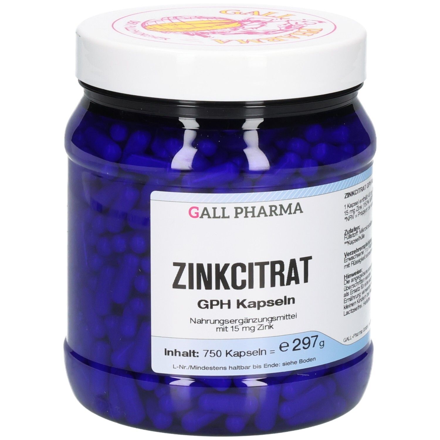 Zinkcitrat 15 mg Zink GPH Kapseln 750 St