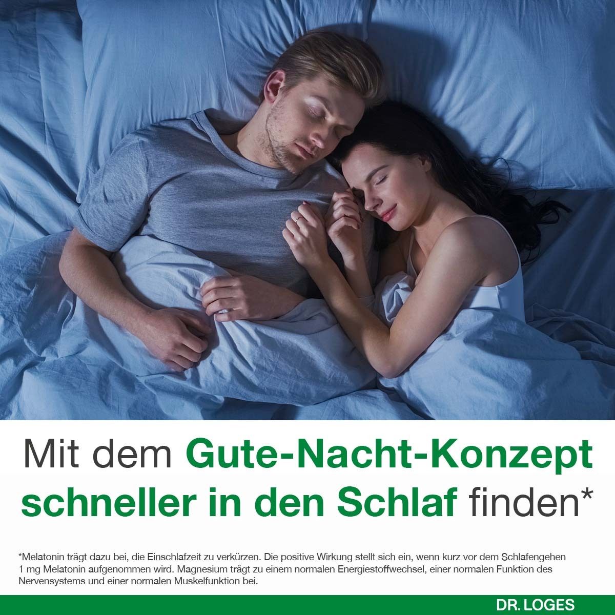 Schlafendes Paar im Bett, mit dem Gute-Nacht-Konzept schneller in den Schlaf finden.