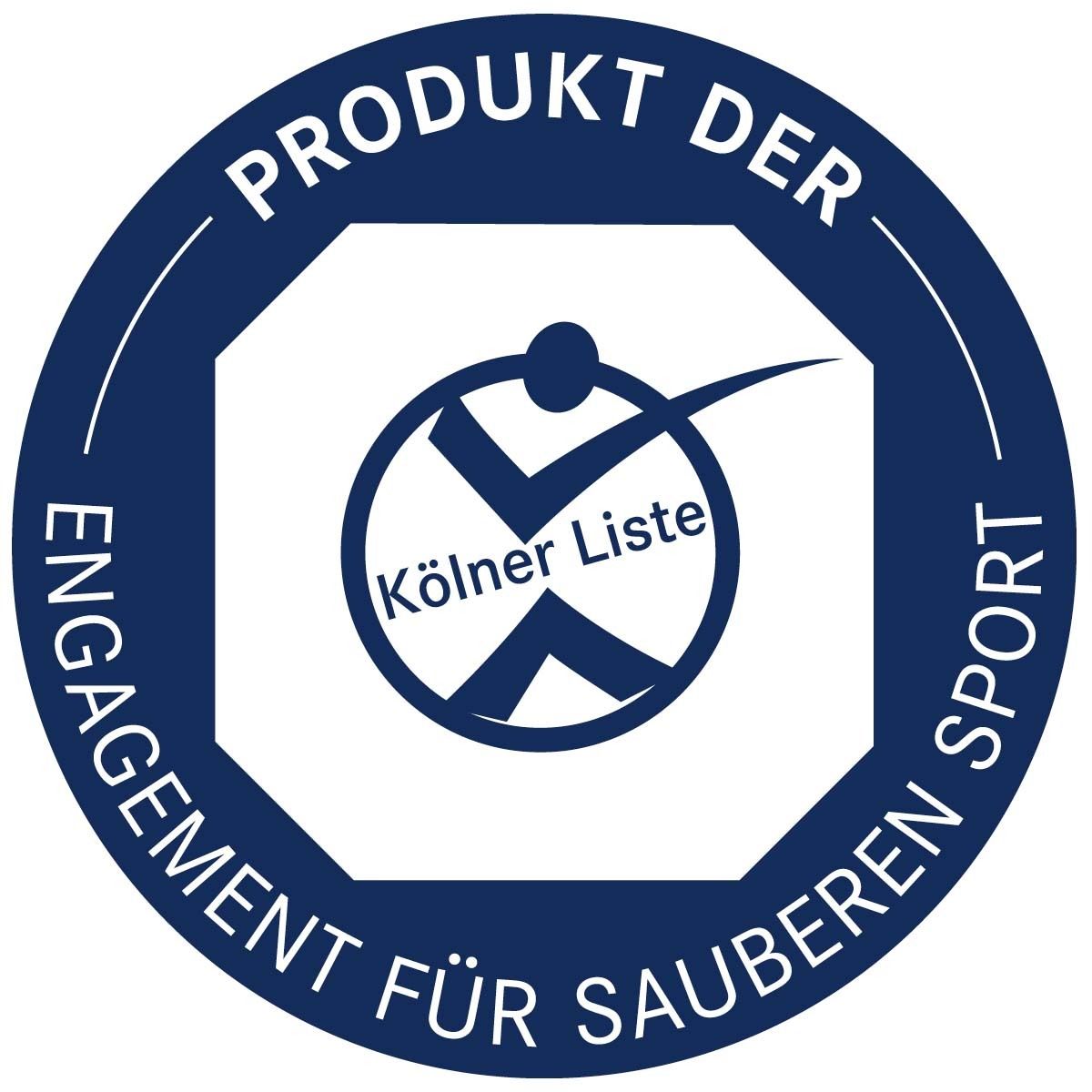 Siegel: Produkt der Kölner Liste, Engagement für sauberen Sport.