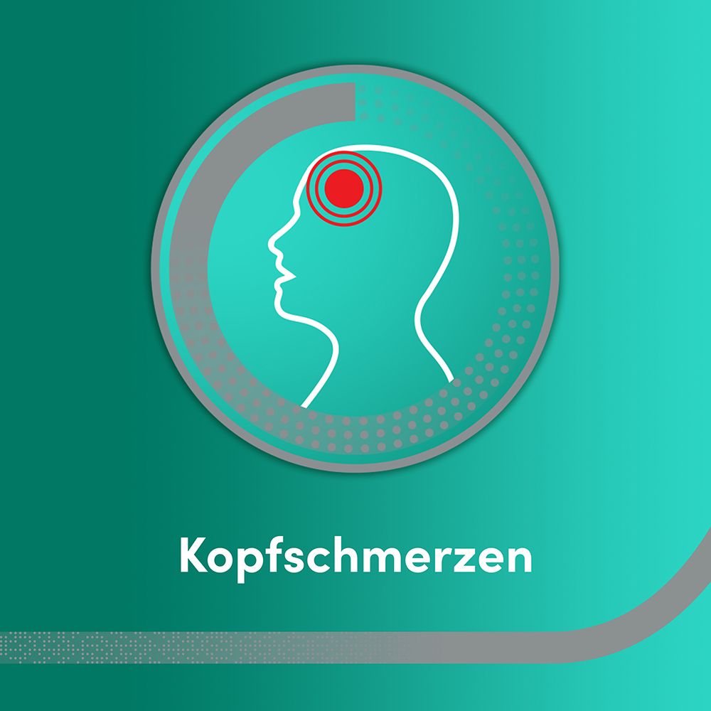 Symbol für Kopfschmerzen: Kopfprofil mit Schmerzpunkten.