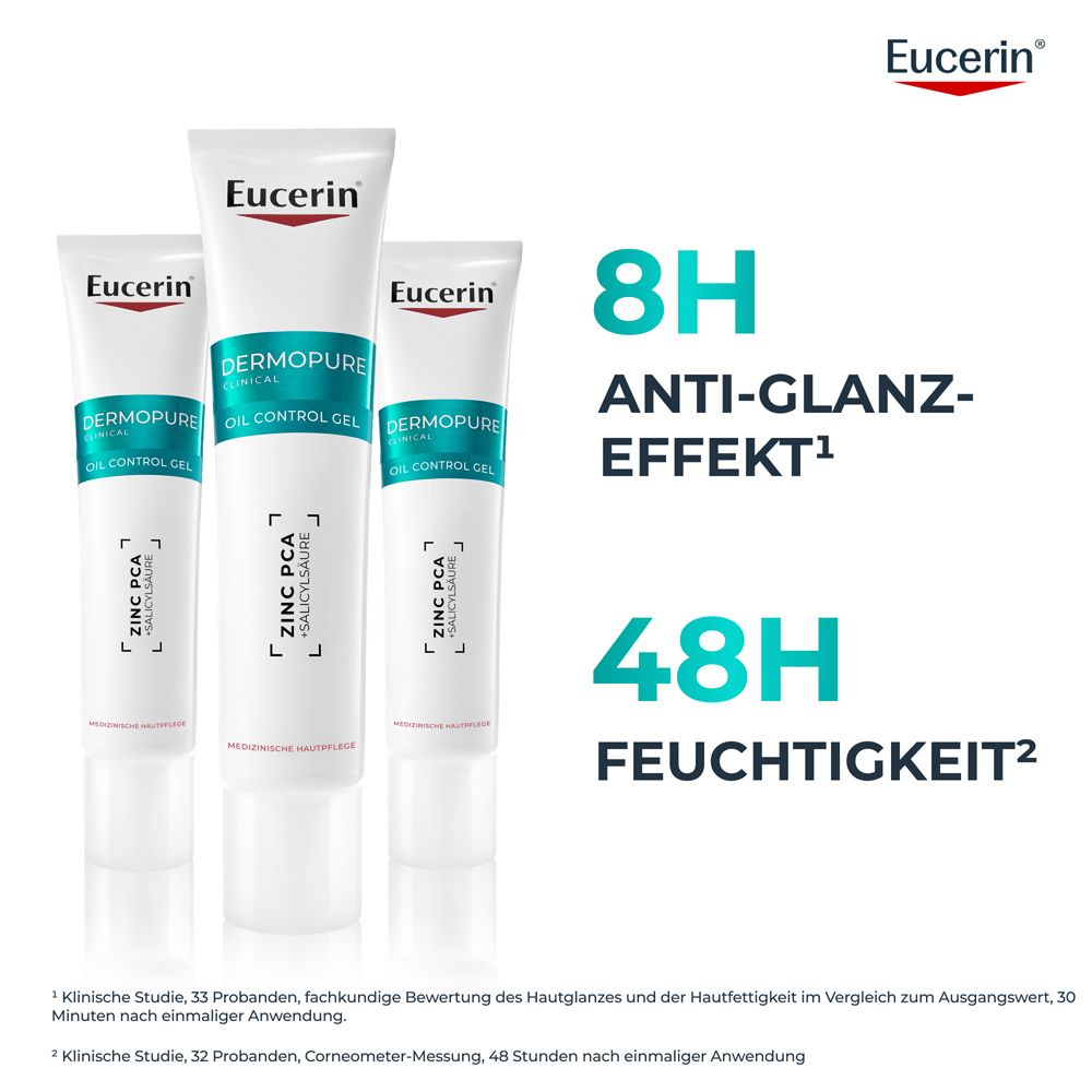 Eucerin® DERMOPURE CLINICAL Oil Control Gel – mattierendes Gel mit Zink PCA, Salicylsäure & Carnitin, 8h Anti-Glanz-Effekt bei unreiner Haut