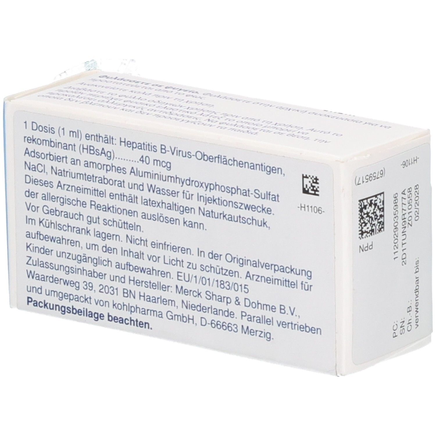 HBVAXPRO 40 Mikrogramm Injektionssuspension Hepatitis B-Impfstoff (rDNS). Enthält Hepatitis B-Virus-Oberflächenantigen.