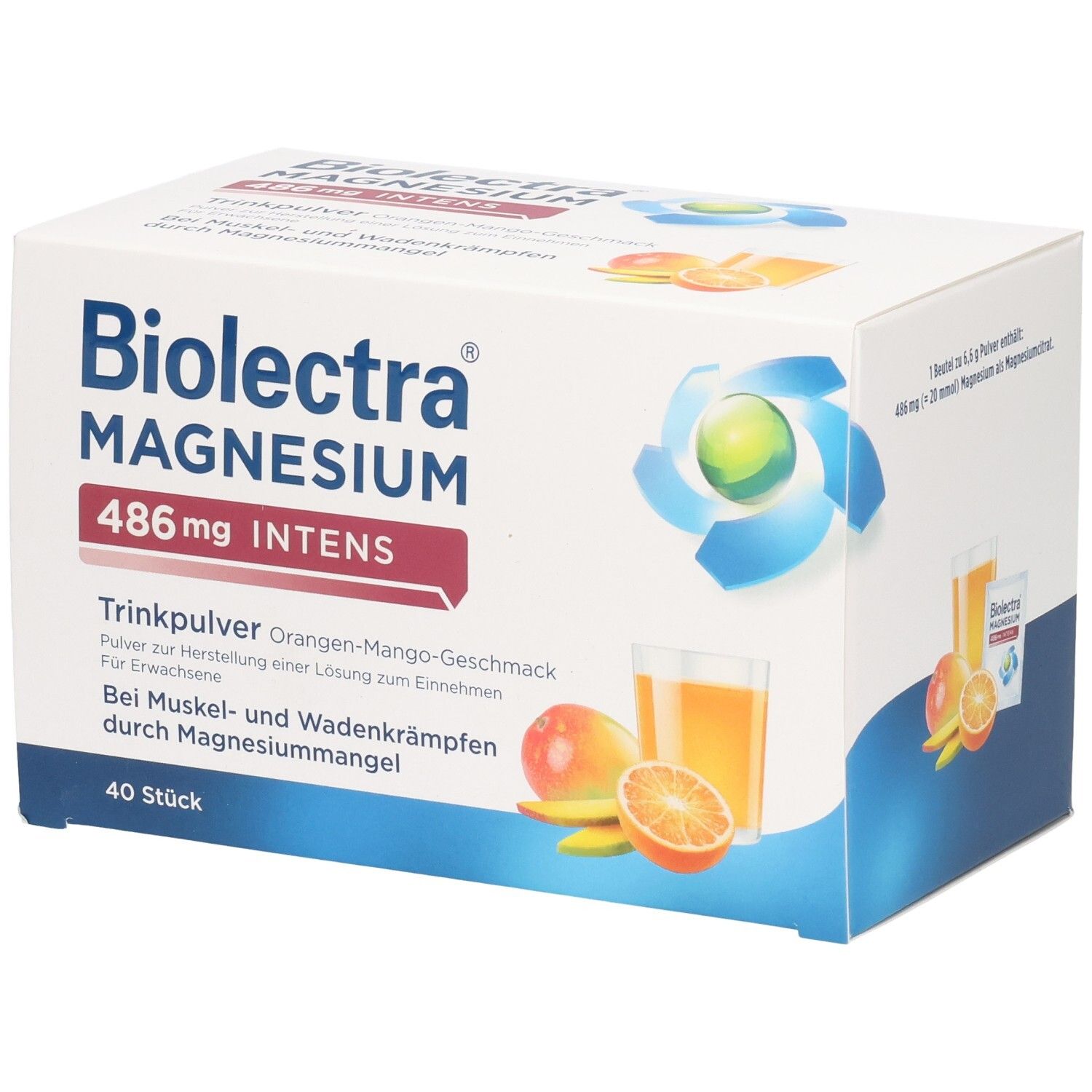 Biolectra Magnesium 486 mg intens Trinkp.Ora.-Mang 40 St Pulver zur Herstellung einer Lösung zum Einnehmen