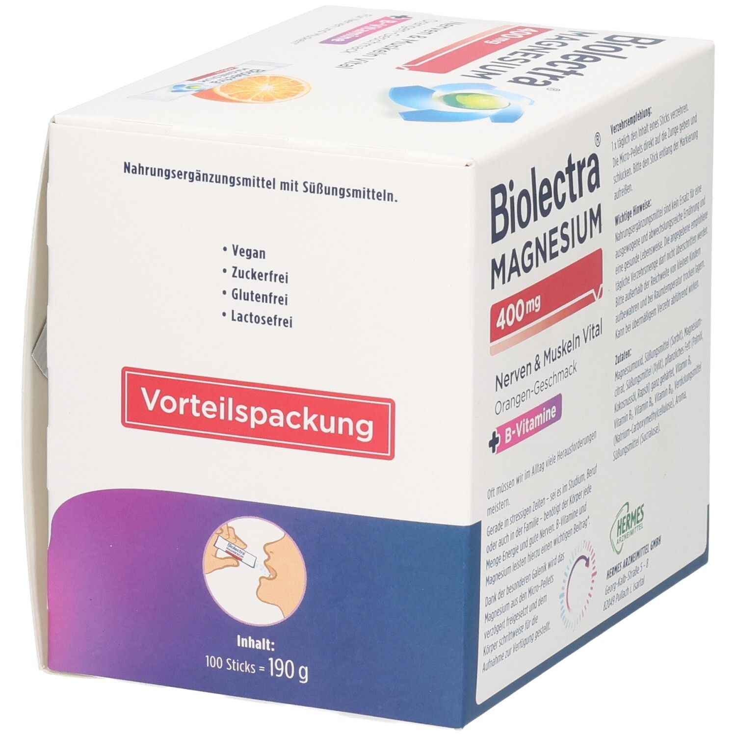 Vorteilspackung BIOLECTRA Magnesium 400 mg: vegan, zuckerfrei, glutenfrei, laktosefrei.