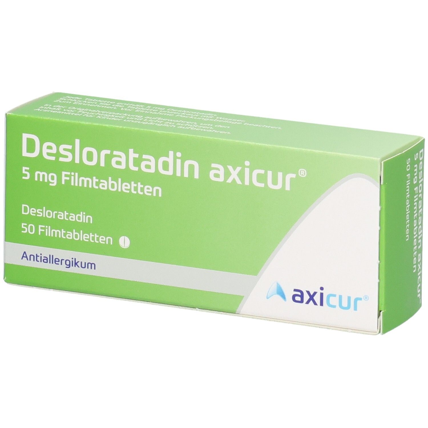 Desloratadin axicur® 5 mg Filmtabletten, 50 Stück. Antiallergikum.