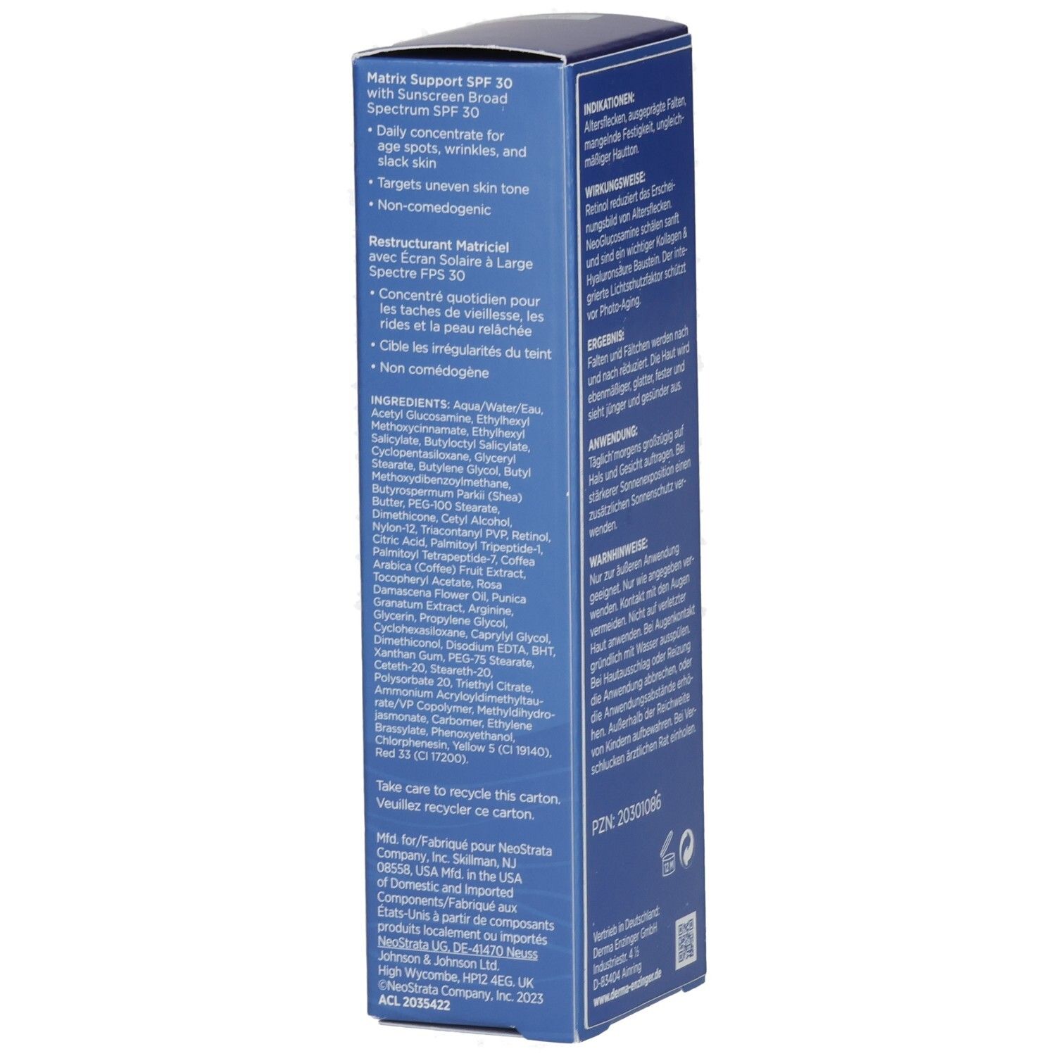 NEOSTRATA Matrix Support Creme SPF 30 Karton. Inhaltsstoffe und Herstellungsinformationen.